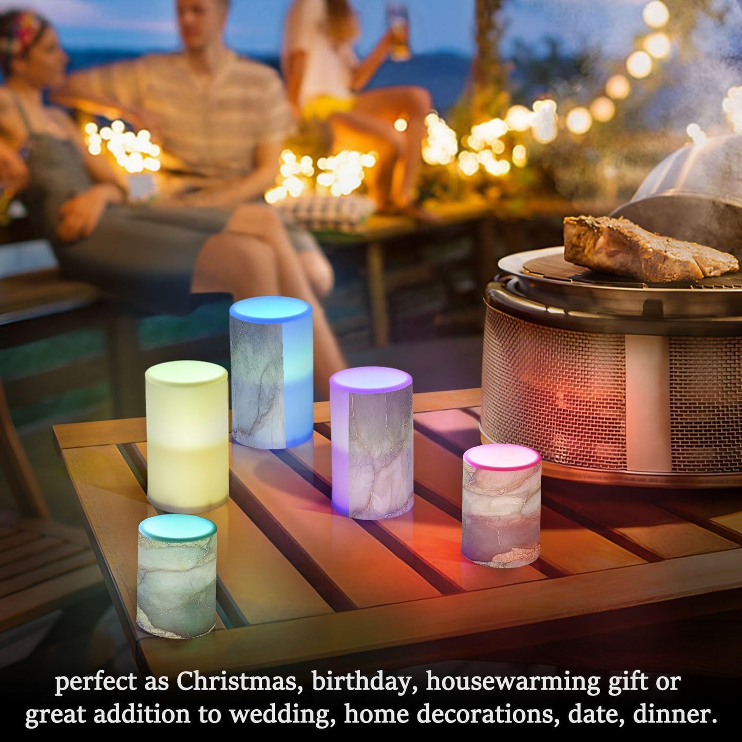 Zathe Flameless Flickering Candles Remote Led Pillar Candles for Home Decor Marble Brown Beige