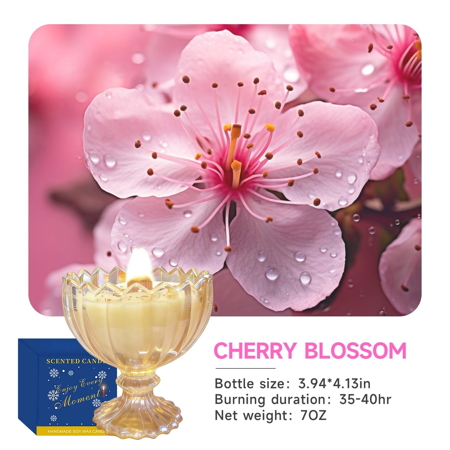 Joo Sko Petal Bowl Shape Soy Wax Cherry Blossoms Scented Candle, Aromatherapy Jar Candles for Home Scented or As a Christmas Holiday Candle Gift for Your Lover(7OZ/48Hours Burning)