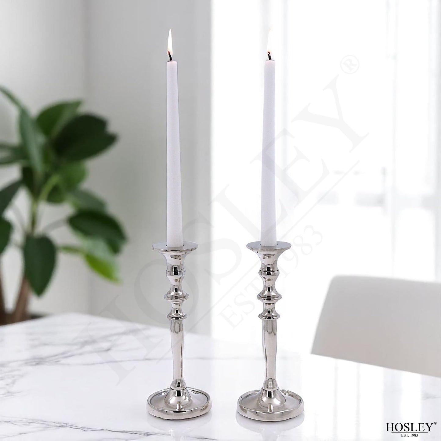 Hosley Set of 2 Silver Finish Taper Candle Holder 8" High. Ideal Gift and Use for Weddings, Party, Spa or Aromatherapy W1