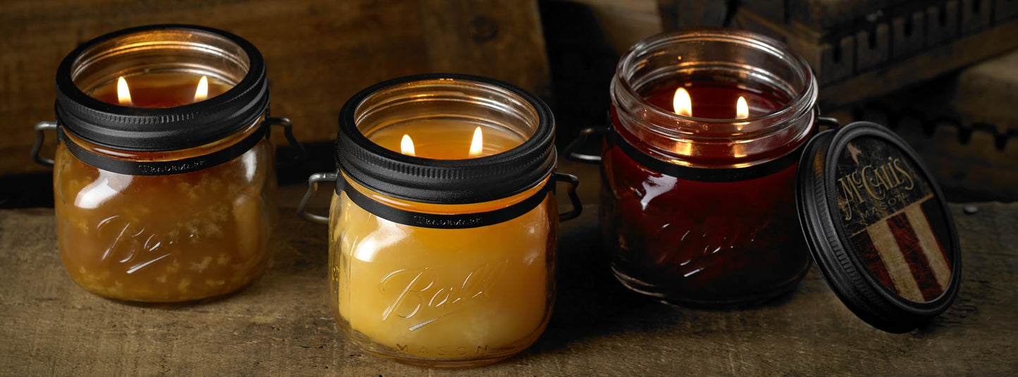 McCall’s Candles | Country Store | 16 oz Two-Wick Scented Candle | USA-Poured | Vintage Mason Jar with Carrying Handle | Rosehips, Apple, Orange & Spice Fragrance