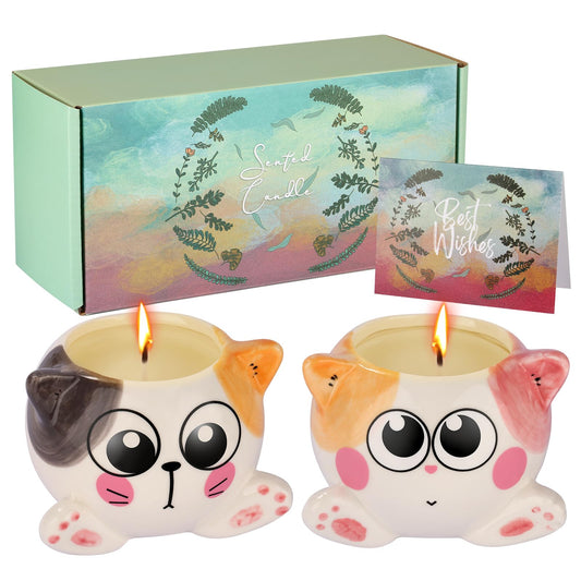 Birthday Gifts for Women，Cool Mothers Day Gifts for Mom，Cat Scented Candles for Women Birthday Unique，2 Pack Cute Candles