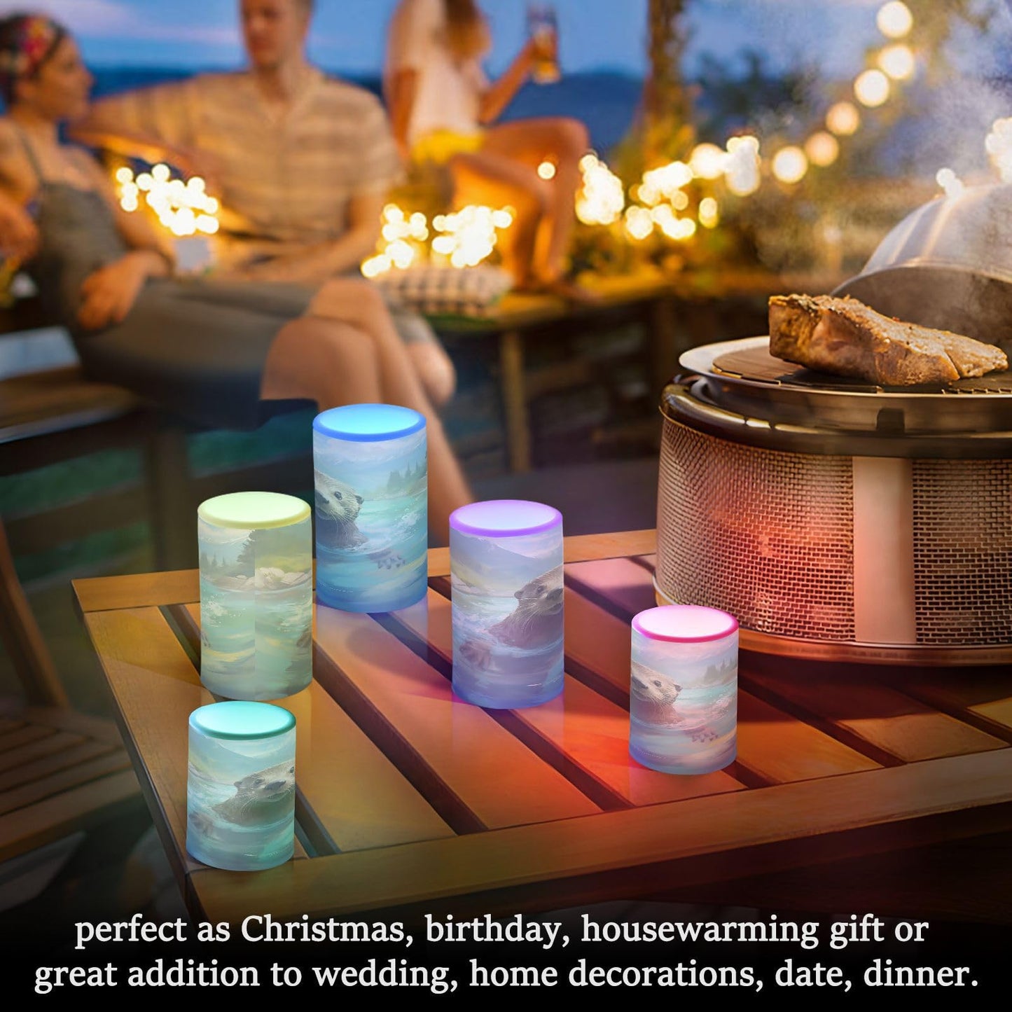 ALAZA Cute Otter Water Flameless Candles, LED Pillar Candles with Remote Timer, Battery Operated Candles Set of 2