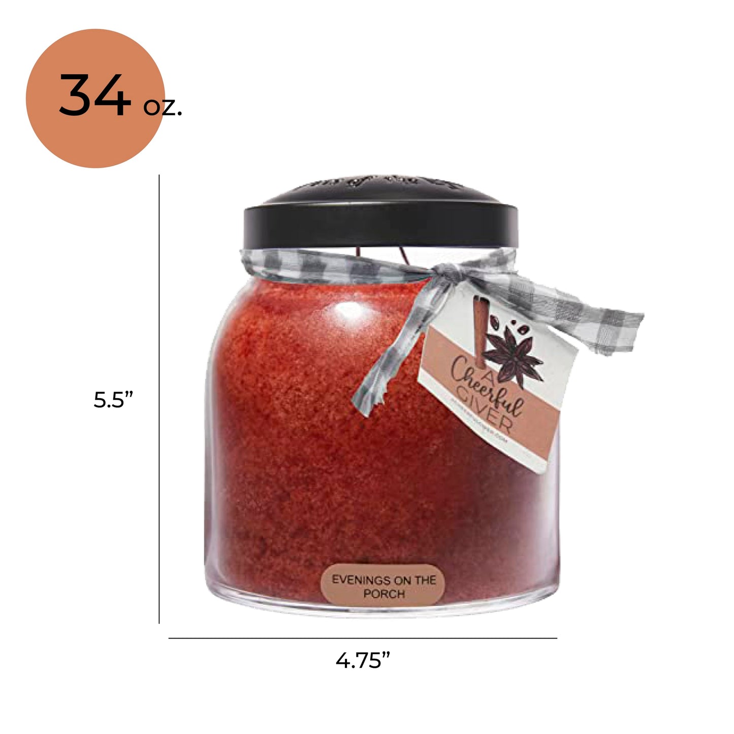 A Cheerful Giver — Evenings on the Porch - 34oz Papa Scented Candle Jar with Lid - Keepers of the Light - 155 Hours of Burn Time, Gift for Women, Red