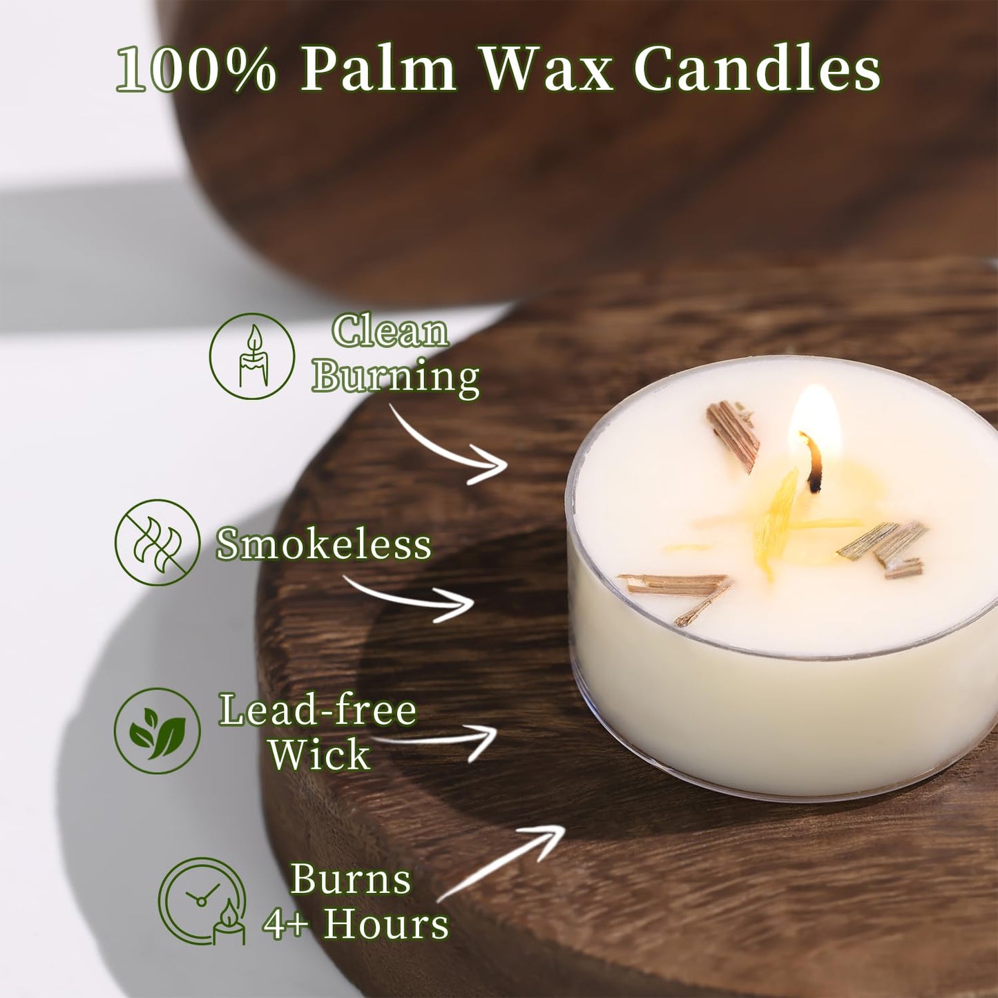 Citronella Tea Light Candles Outdoor, 48 Pack- Extended 4-5h Clear Cup Scented Tealight Candles with Handmade Floral Surface, 100% Natural Palm Wax Tealights Smokeless for Patio, Summer, Indoor