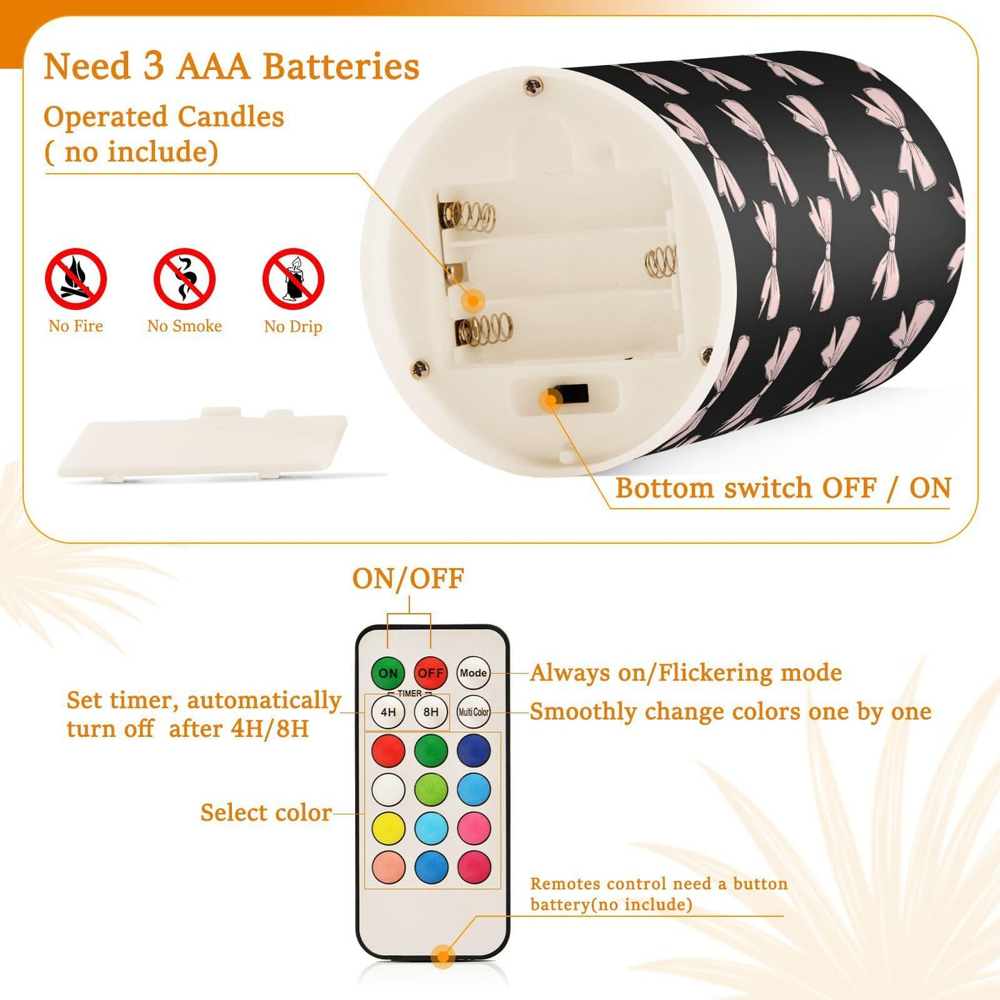 ALAZA Beautiful Pink Bows Black Flickering Flameless Candles Battery Operated with Remote Timer,Tea Light Candles LED Pillar Votive Candles Set of 2 for Outdoor Indoor Decorations262