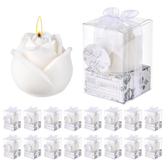 24 Set White Rose Flower Shape Candle Bulk Wedding Party Favors Romantic Handmade Delicate Candles with Gift Box, Wedding Gift Candle for Guests Return Souvenirs Bridal Anniversary Birthday Decoration