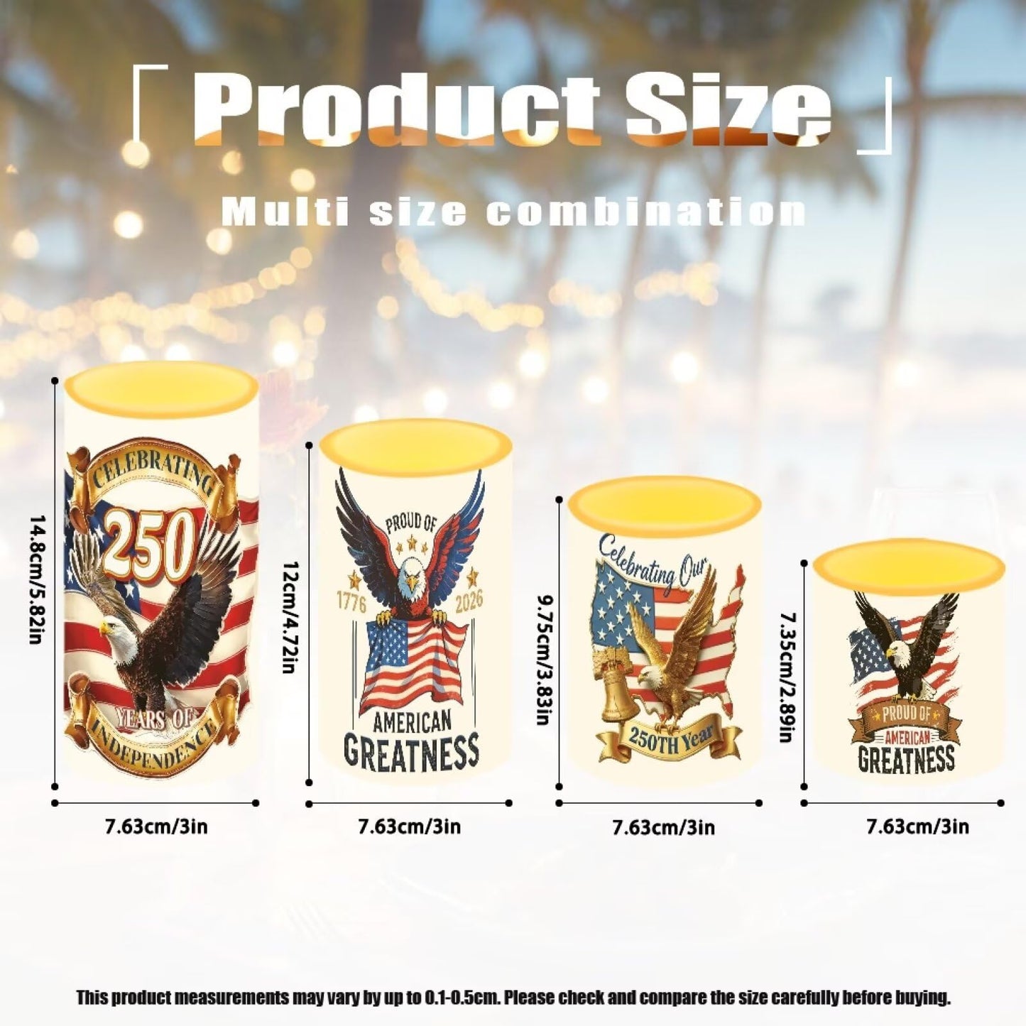 NETILGEN American Flag Eagle Flickering Flameless Candles with Battery Powered LED Candles with Remote Timer Color Changing Control 4 Pcs Set 250 Years Celebration July 4th Independence Day Theme