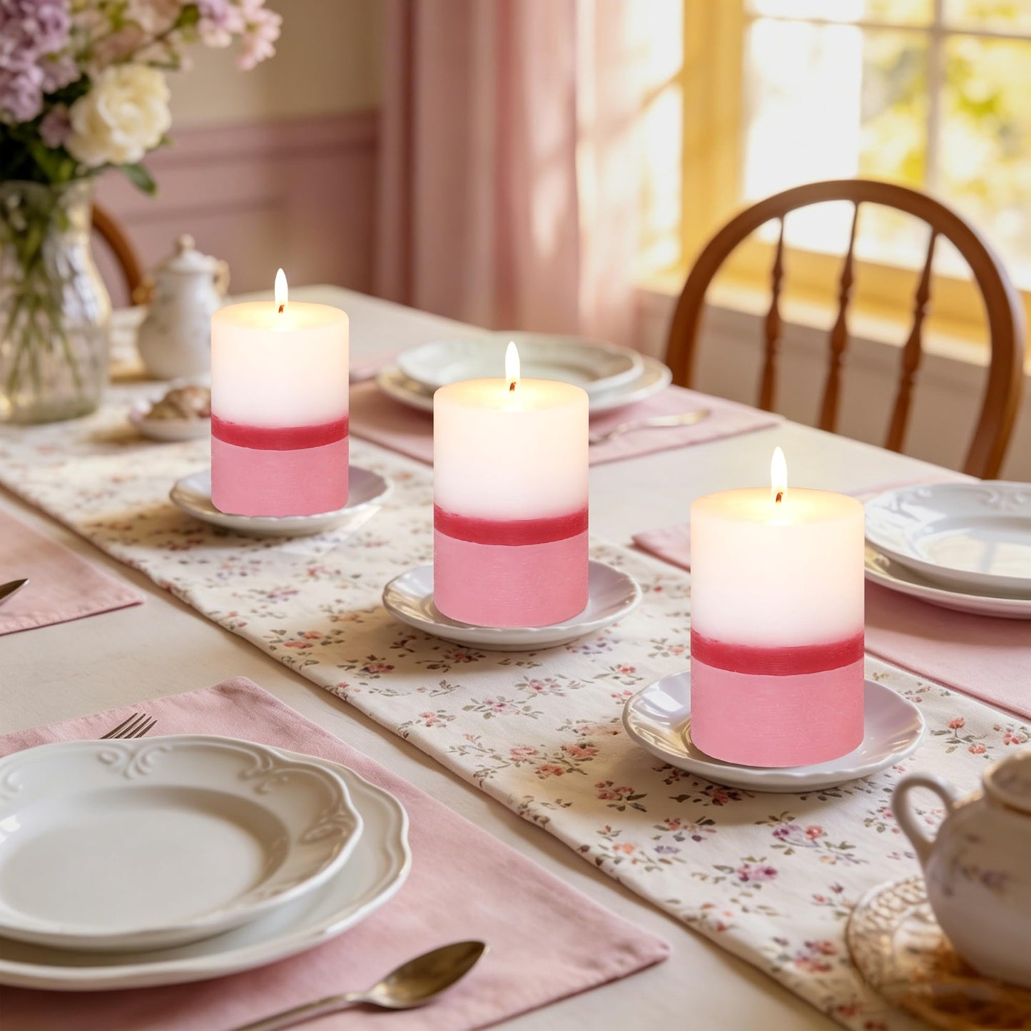Scented Pillar Candles 3x4 Inch Pink White Ombre Cotton Core Sweet Flower Scented Candles, Set of 3, 50+ Hours Burn Time|1PC Aromatherapy Candle