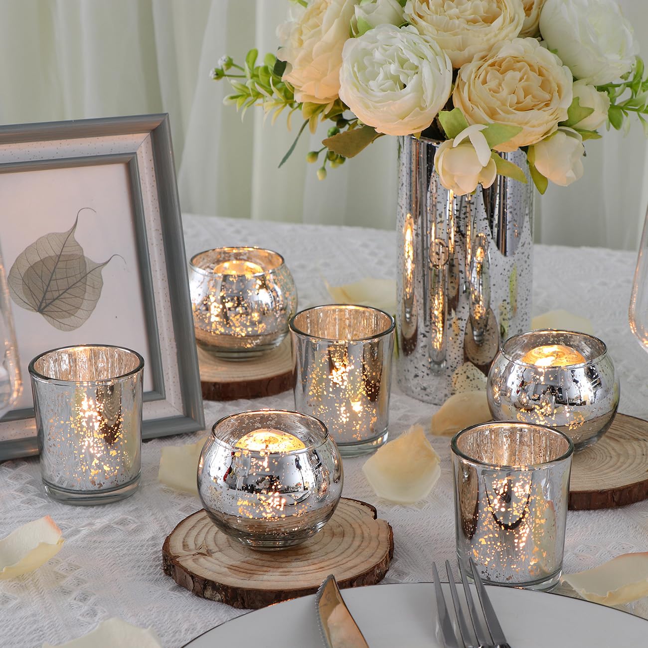 DEVI 48PCS Assorted Votive Candle Holders, Mercury Glass Candle Holder for Party,Wedding Centerpieces for Tables,Birthday Table Decor