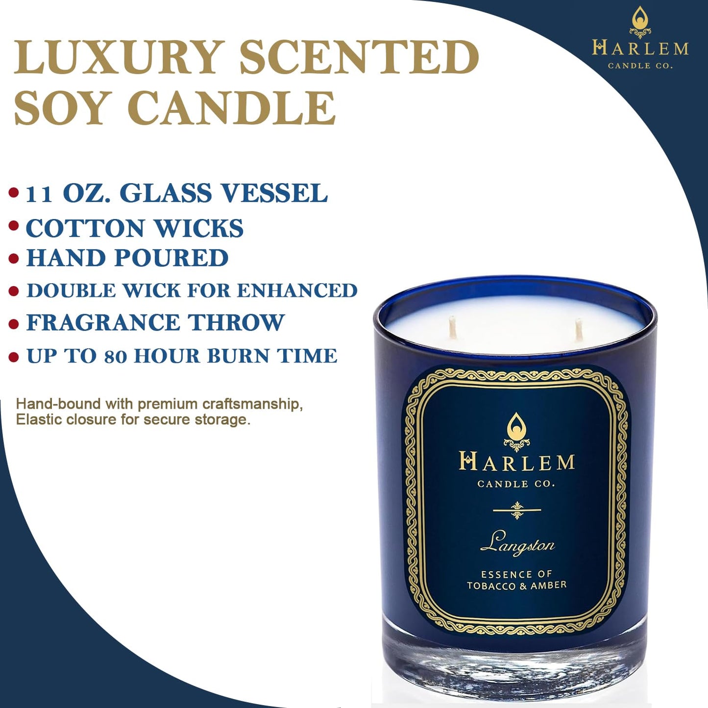 HARLEM CANDLE CO. Langston Candle & Night Club Map of Harlem Journal Bundle, Luxury Scented Soy Candle (11 oz, 80-Hour Burn), Vegan Leather Journal (300 Pages), Elegant Gift Set