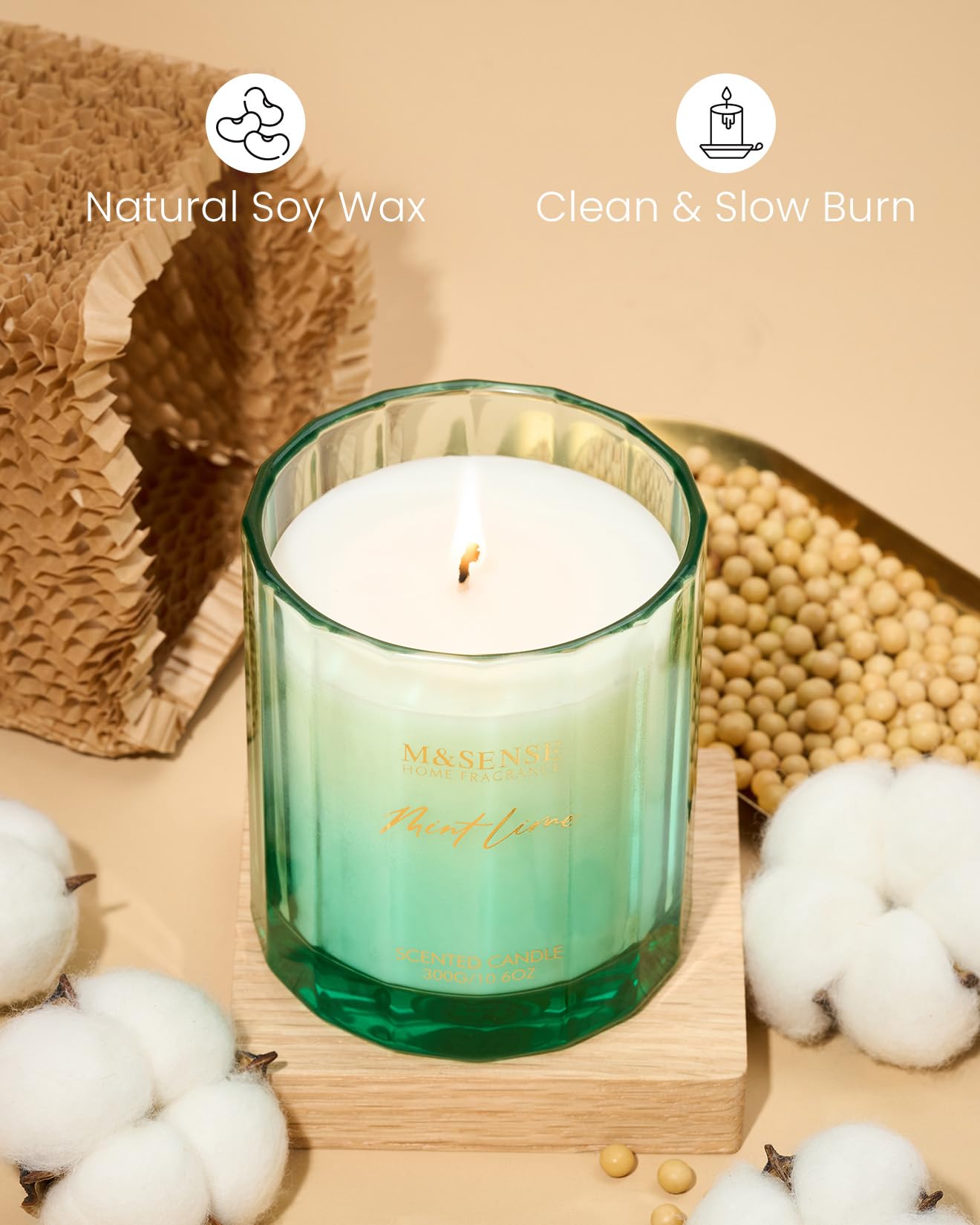 M&SENSE Mint Scented Candle - 10.6oz Natural Soy Wax 60-Hour Long Lasting Burn Time Non Toxic Relaxing Candle for Summer, Yoga, Spa & Stress Relief for Family Friends