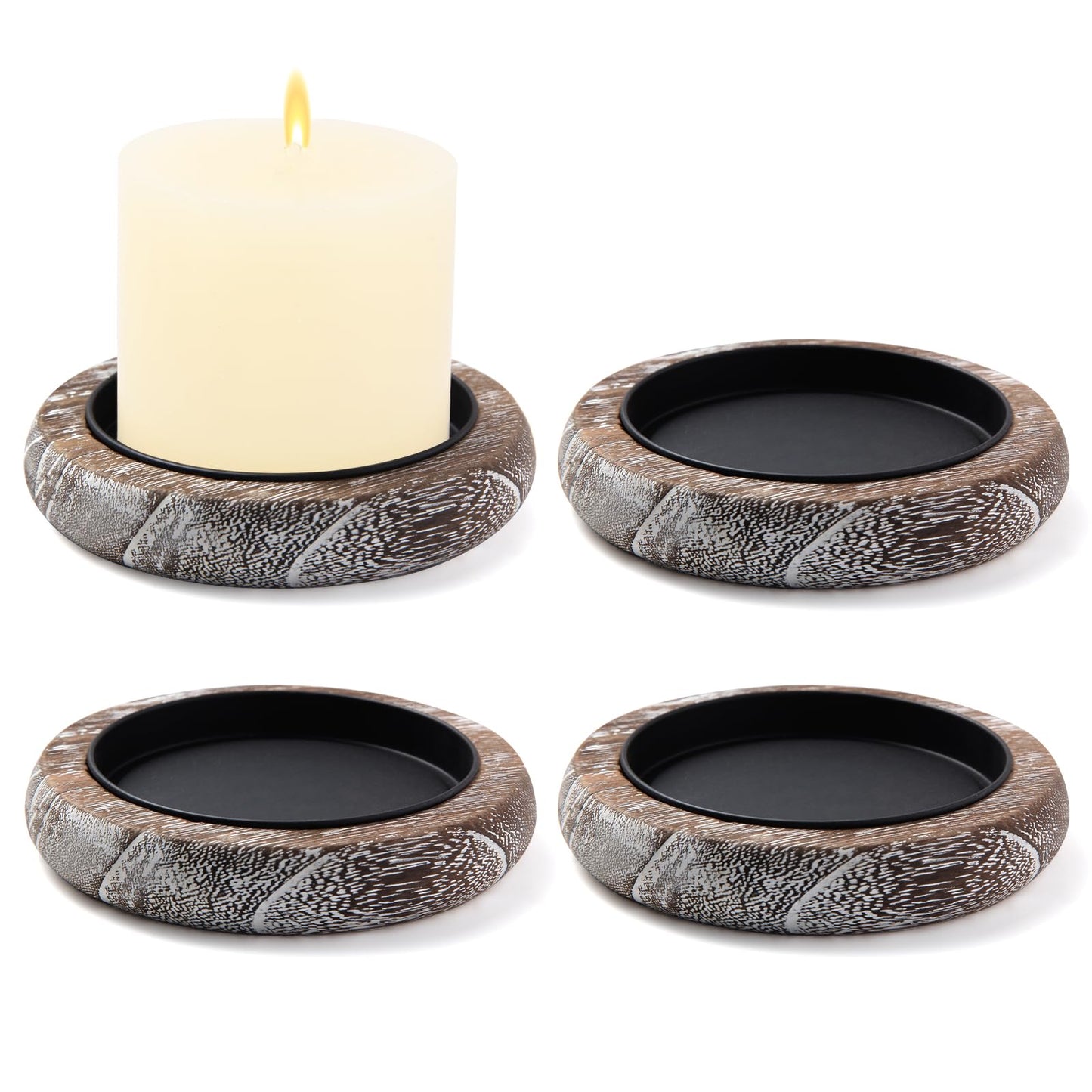 Hatway Wood Candle Holder Farmhouse Decor Wooden Pillar Candles Tray for Table Centerpiece Small Decorative Tray Riser Round Wooden Plate Pedestal Stand for Coffee Table for Christmas Decor-Bai-4