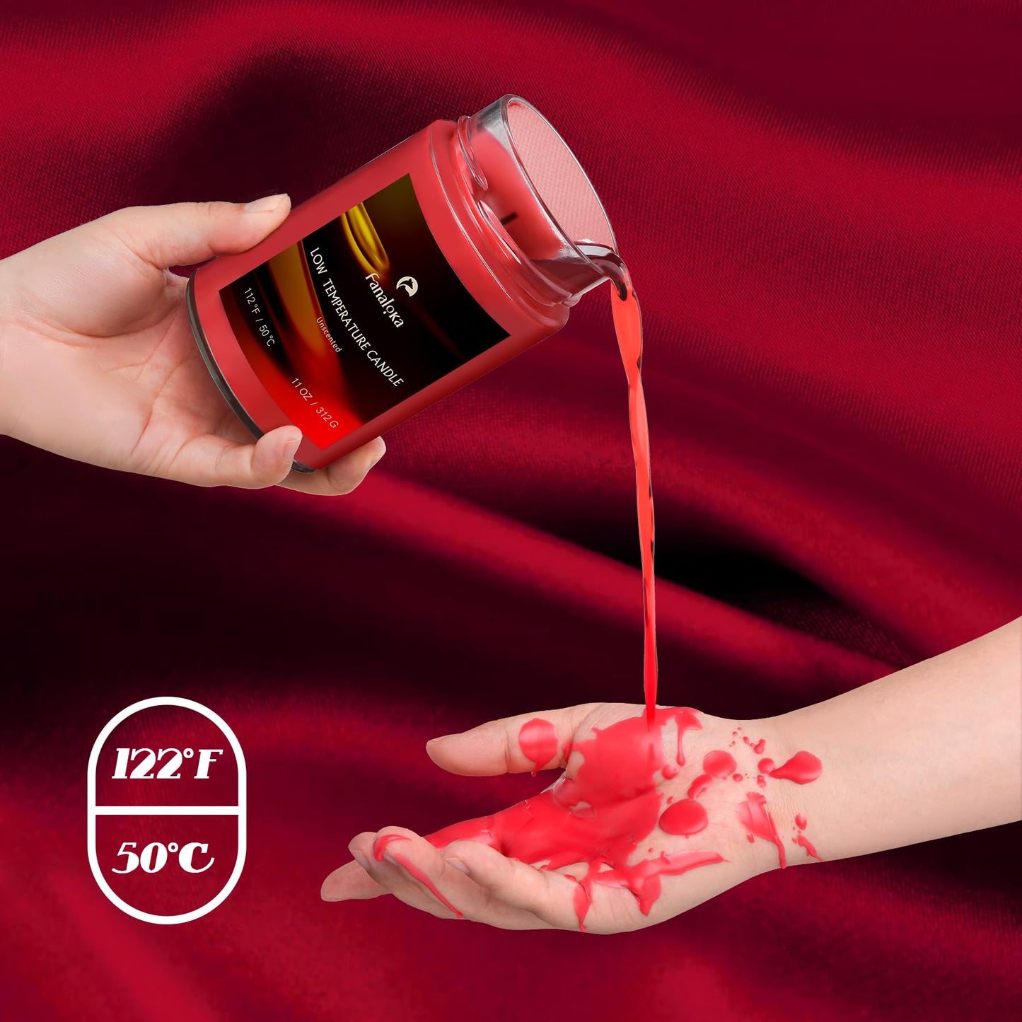 Low Temperature Candles for Wax Play, Low Heat, Body Safe, Unscented Dripping Candles for Valentine’s, Wedding, Home Decor, 122 °F(50 °C), 11 oz, Peelable Wax (Red)