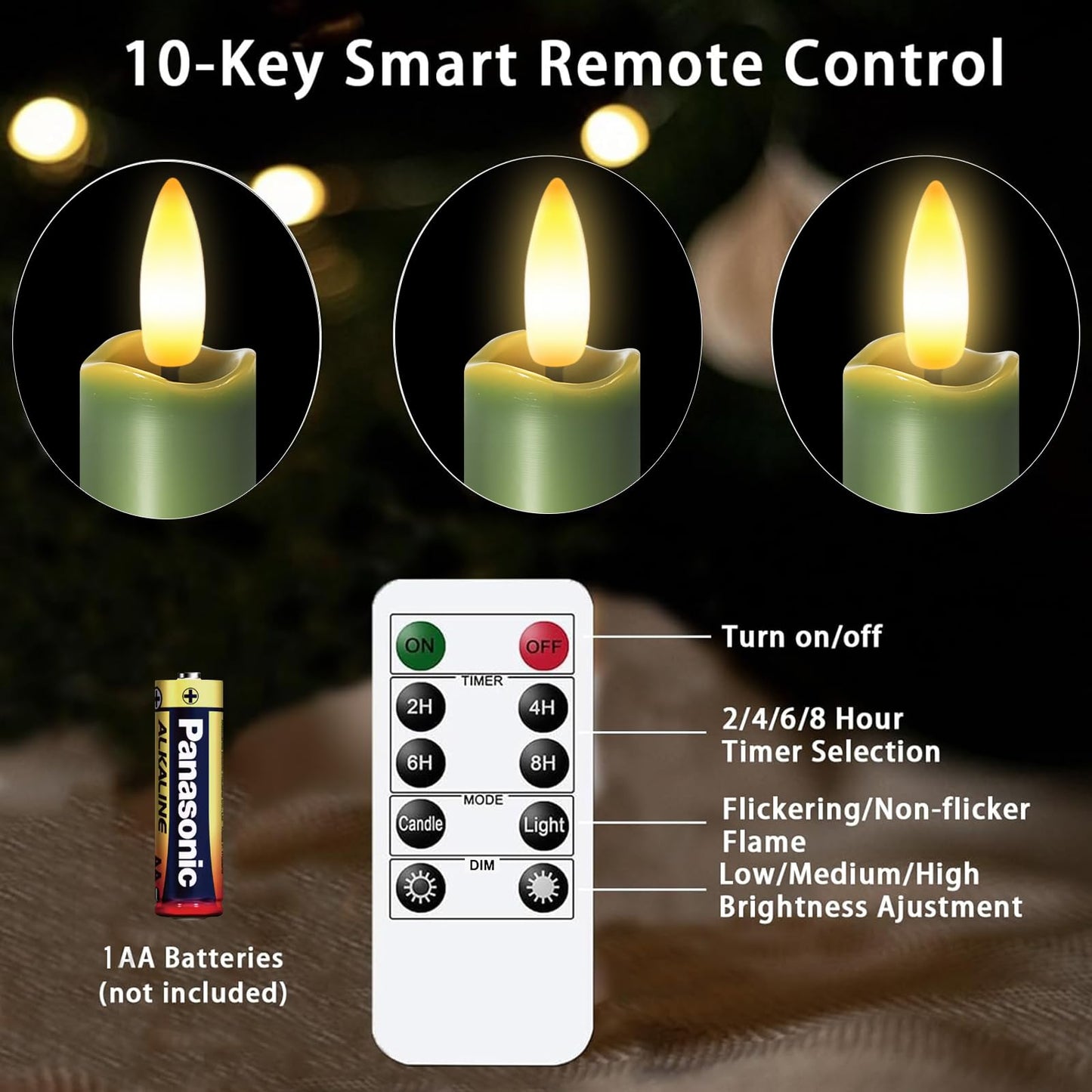 KSWING Upgraded Real Wax Short LED Flameless Green Taper Candles with Remote, 6 PCS Candlesticks Battery Operated - 6" Realistic Fake Candle Sticks for Home/Wedding/Fireplace Xmas Decor