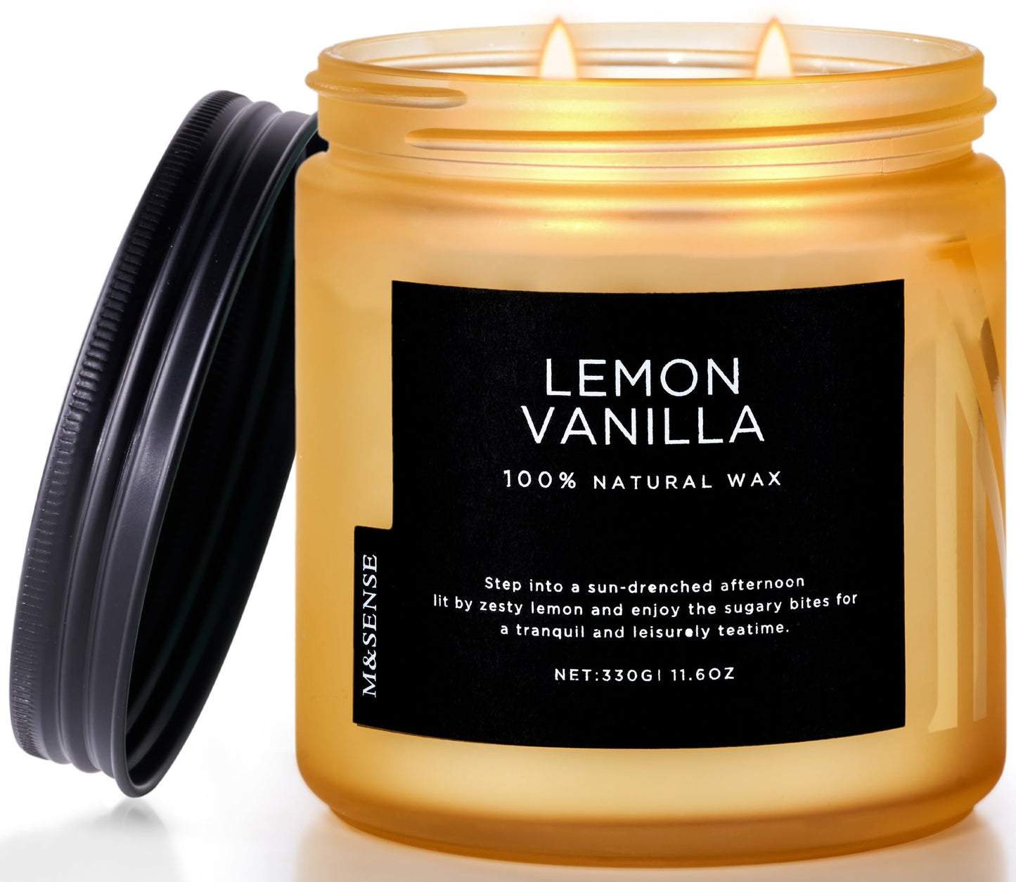 M&SENSE Lemon Vanilla Home Scented Candles, 11.6oz Organic Soy Wax, 70-Hour Clean Burning, Natural Candles Non Toxic, Citrus Scent for Relaxation, Aromatherapy Housewarming Gift for Men Women