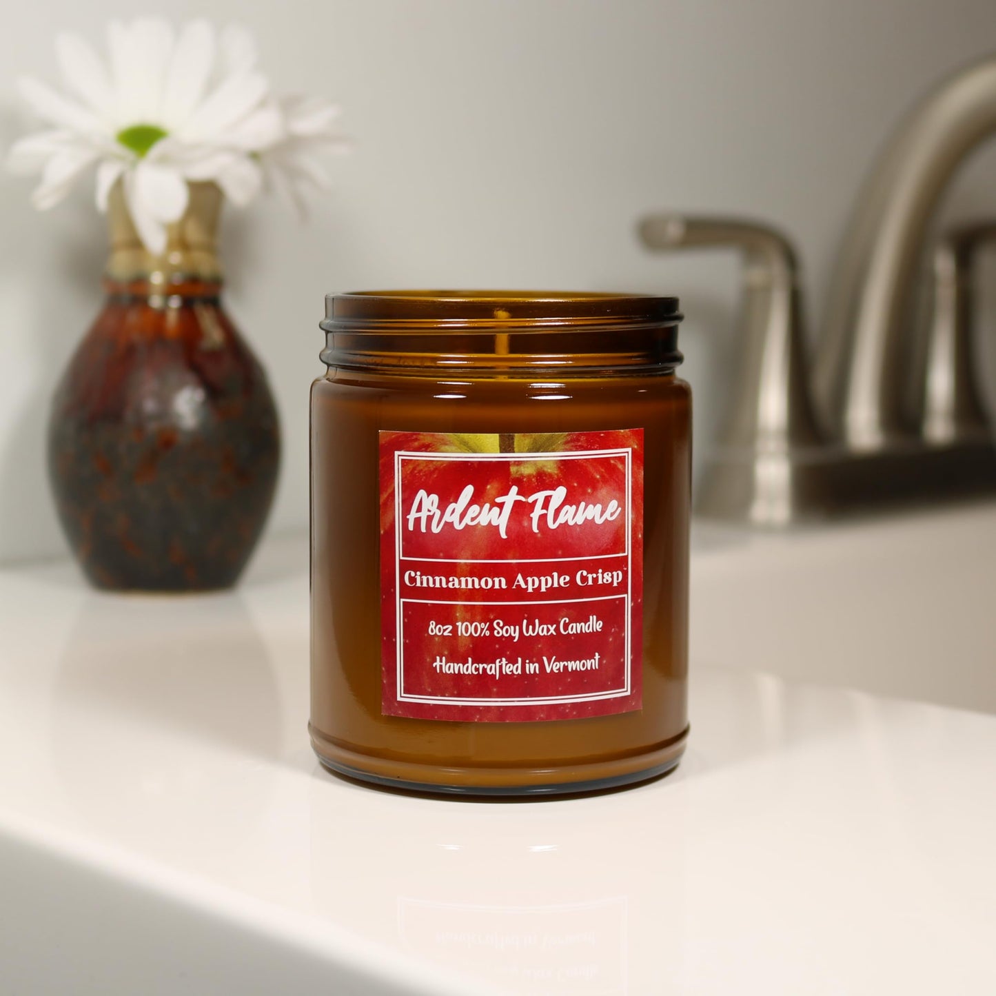 Ardent Flame Candles | Cinnamon Apple Crisp | 100% Natural Soy Wax Candle for Home Decor | Highly Scented | Premium Fragrance | Handmade in Vermont, USA | 8 oz | Long Lasting | Gift for Women and Men
