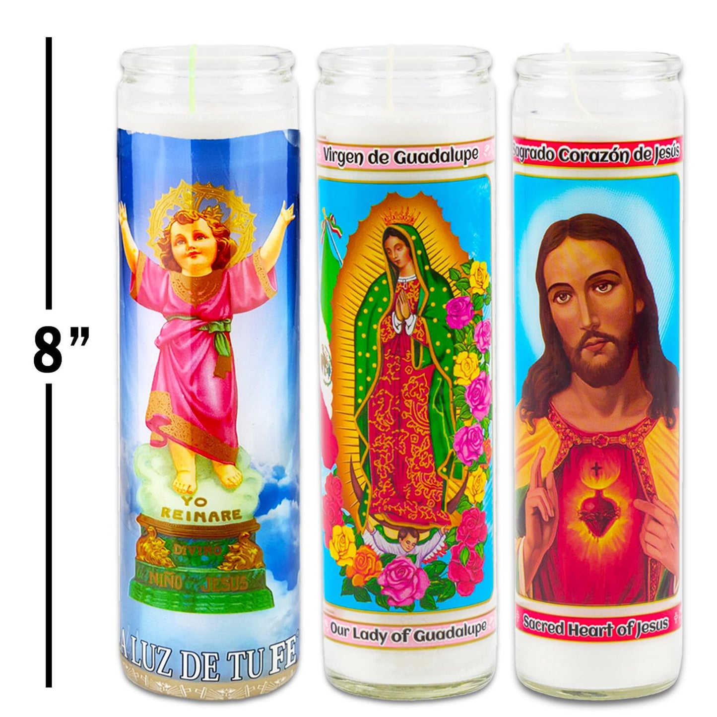 Devotional Candle Set - 6 Candles with Lady of Guadalupe and Jesus Sacred Heart for Vigils, Prayers, Blessing, Religious Ceremonies, More | Unscented