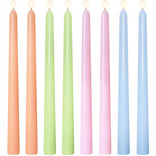 8 Pack 10 Inch Multi-Color Smooth Taper Candle Set, 7/8 Inch Unscented Driples Candlesticks for Home Decoration, 6-7 Hours Burn