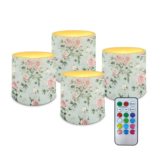 Cozeyat Light Floral Realistic Flickering Flameless Candles Set of 4 Battery Powered with Remote Timer LED Pillar Candles Waterproof for Indoor Outdoor Decor