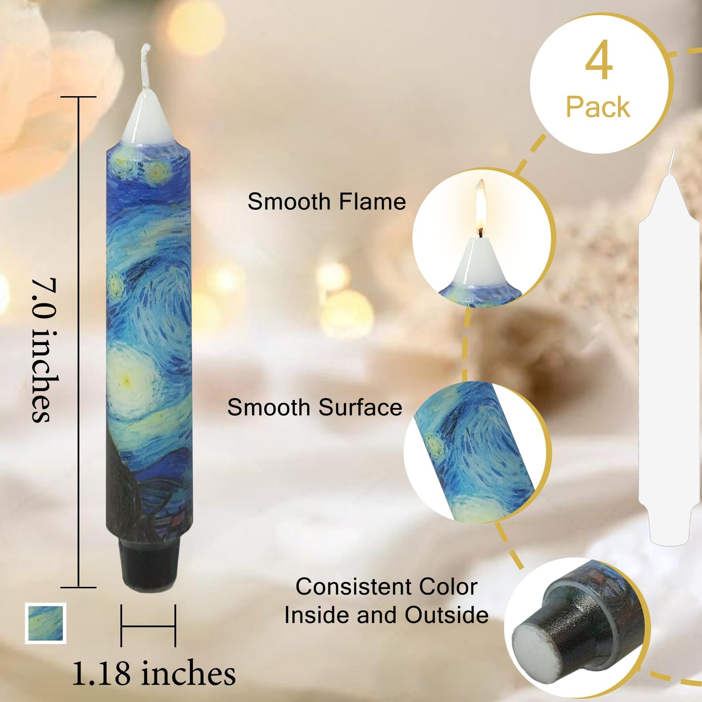 7 Inch Printed Taper Candle Hand Poured Unscented Smokeless Clean Burning Tapered Candle with Floral Pattern for Spring Dining Table Easter Brunch Garden Party Centerpiece