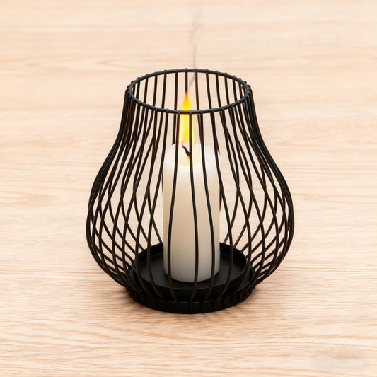 Metal Candle Holder for Pillar Candles, Pumpkin Cage Shape Candlestick Holder, Decorative for Table Centerpiece, Fireplace Mantel & Outdoor Event Christmas Decor