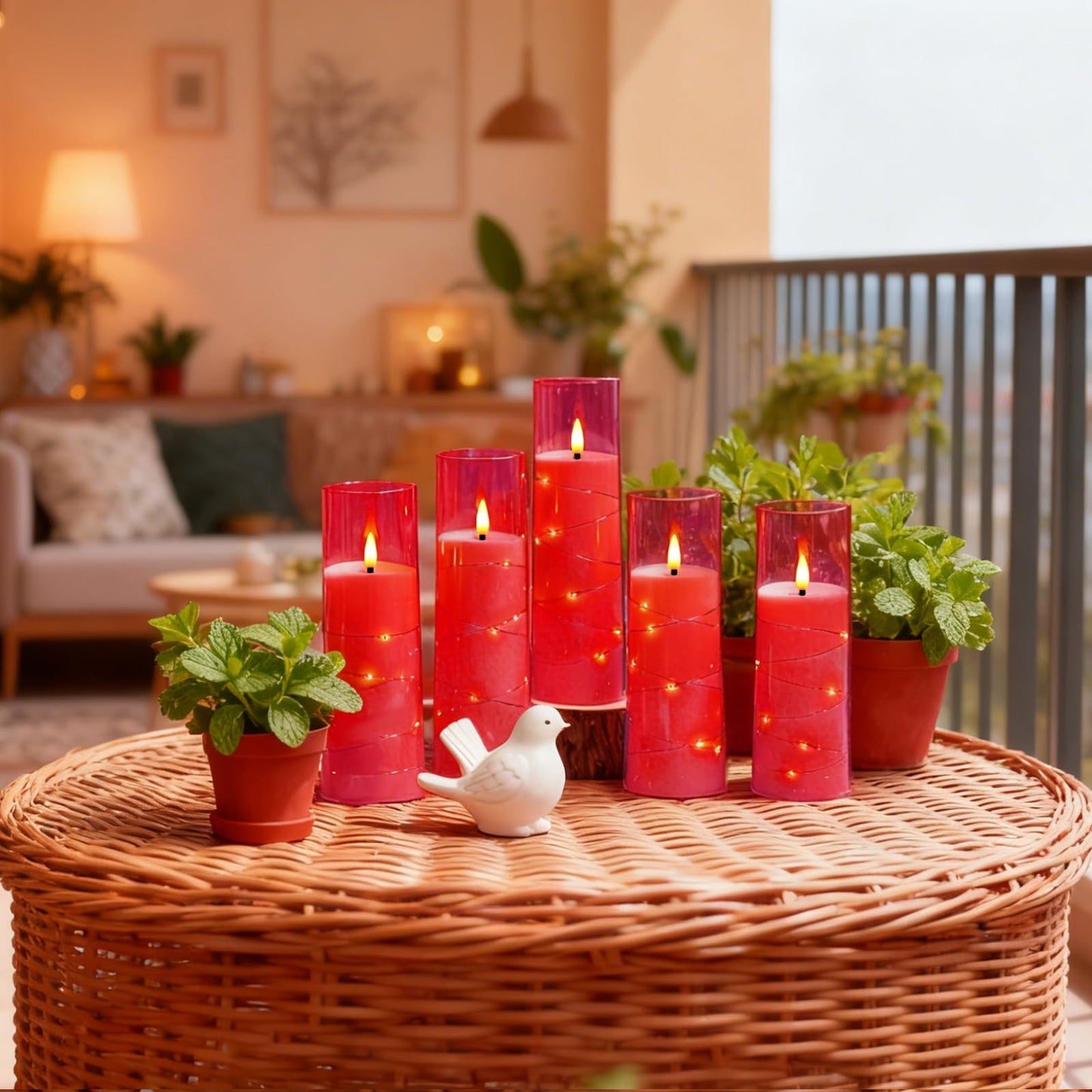 kakoya Flameless LED Candles with Timer 9 Pc Flickering Flameless Candles for Romantic Ambiance and Home Decoration Stable Acrylic Shell,with Embedded Star String，Battery Operated Candles(Pink)
