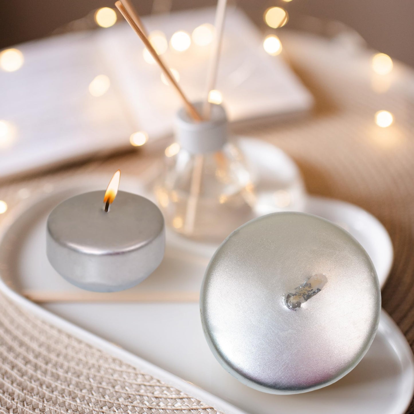 24 Pack - 2” Silver Floating Candles - Floating Candle 2 inch for Centerpieces - Unscented Paraffin, Cotton Wicks, 4-Hour Clean Burn for Wedding, Proposal Decorations, Romantic Night for Her/Him