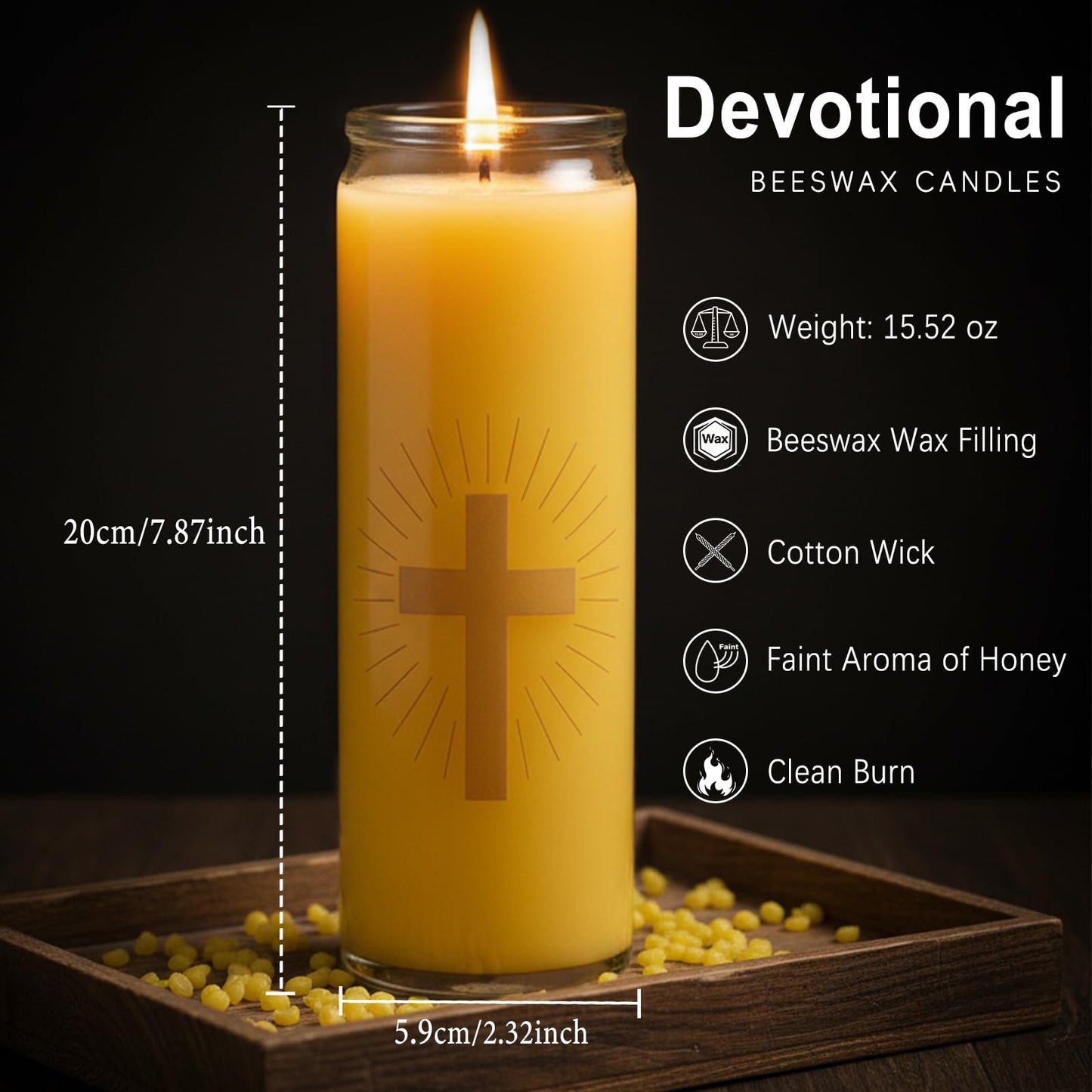 4 Packs Beeswax Prayer Candles, 7 Day Devotional Candles in Glass with 100 Hours Long Burn Time, Natural Scented Memorial Candles Religious Candle for Catholic, Vigil, Church