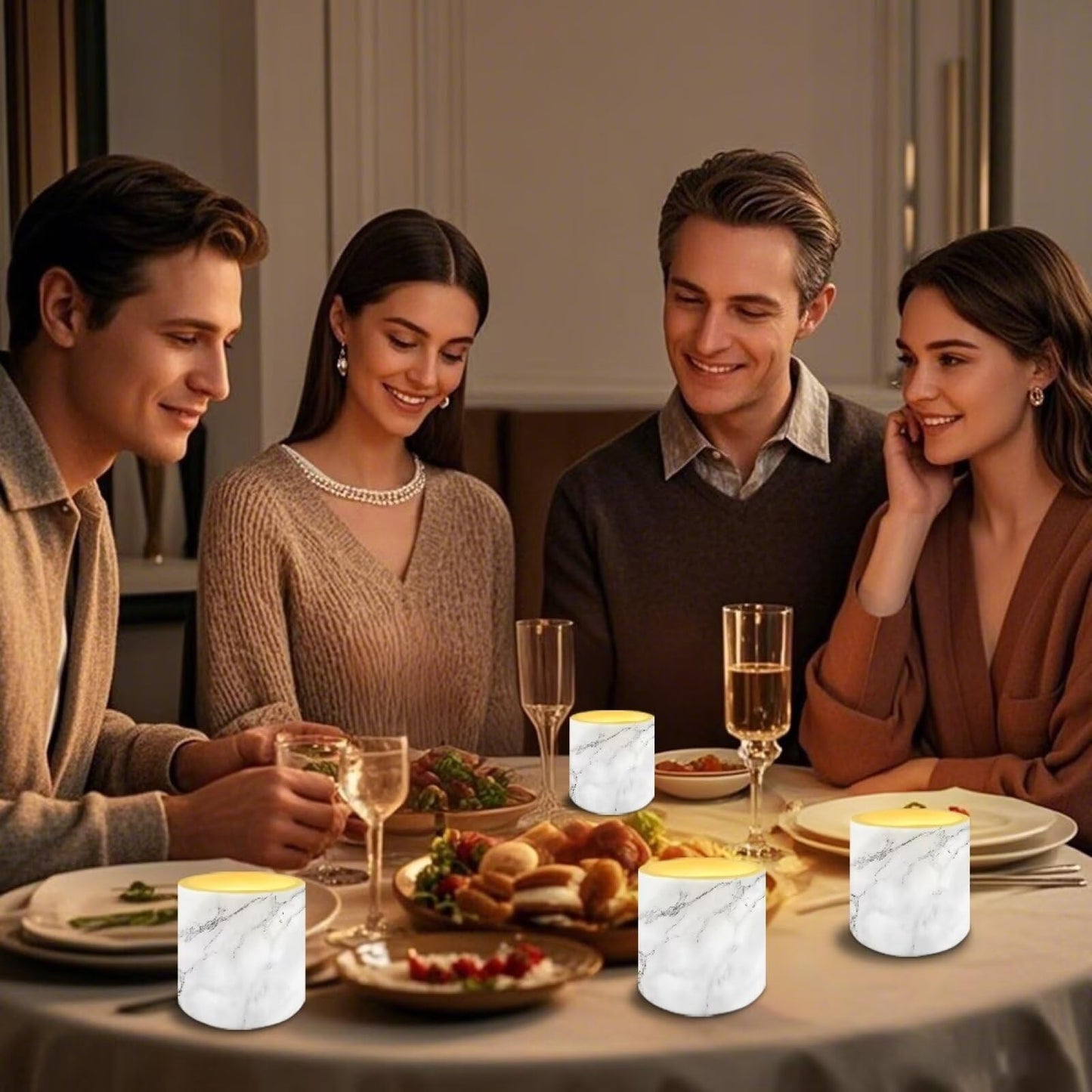 Cozeyat Silver Marble Flameless Candles 4 Pack Battery Operated with Remote Control Timer LED Pillar Candles Waterproof for Indoor Outdoor Beach
