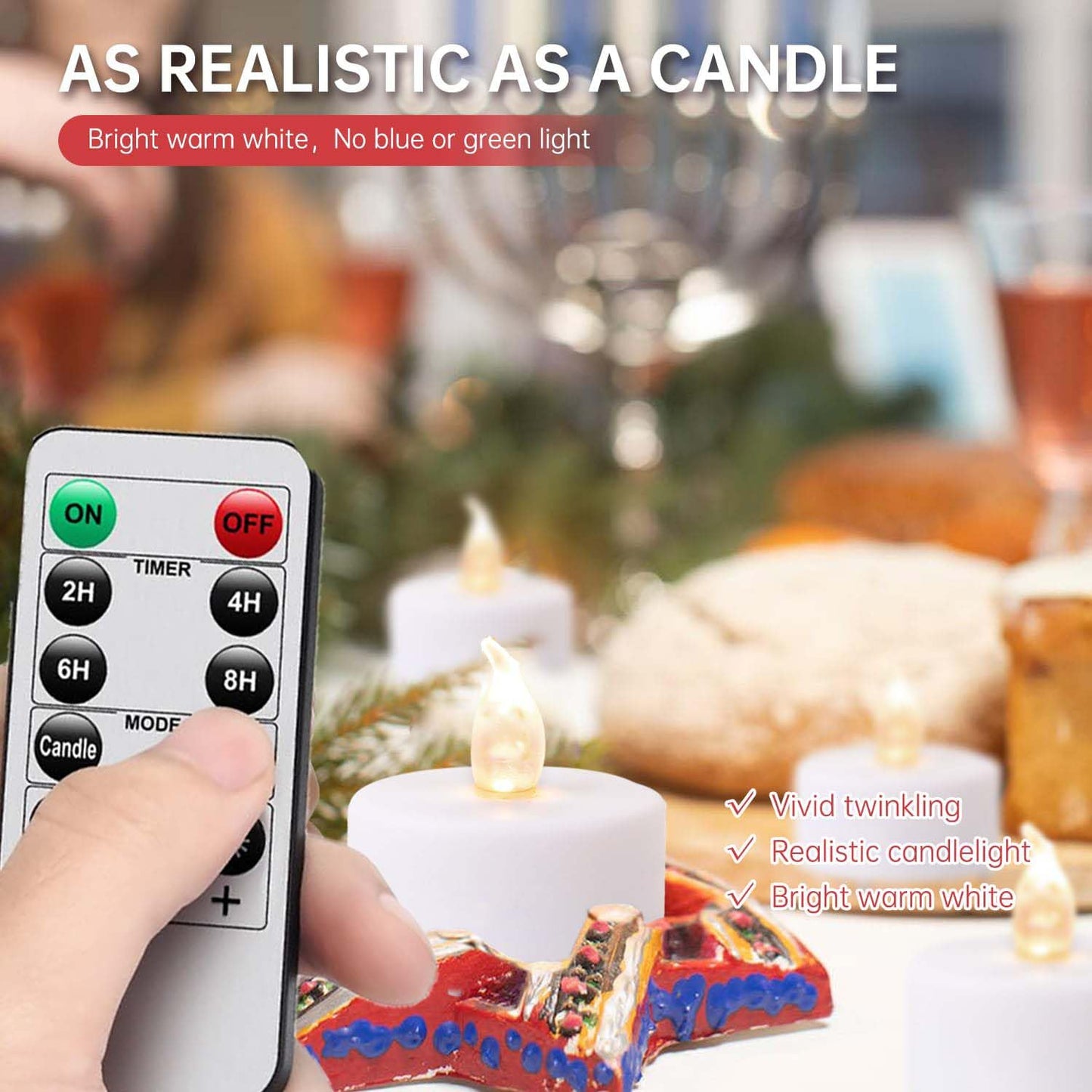Roomsily LED Tea Lights with Remote Control: Battery Operated Bulk Realistic and Bright Flickering Long Lasting 400+Hours Flameless Candles for Home Decor Holiday Wedding Party (24Pack, WarmWhite)