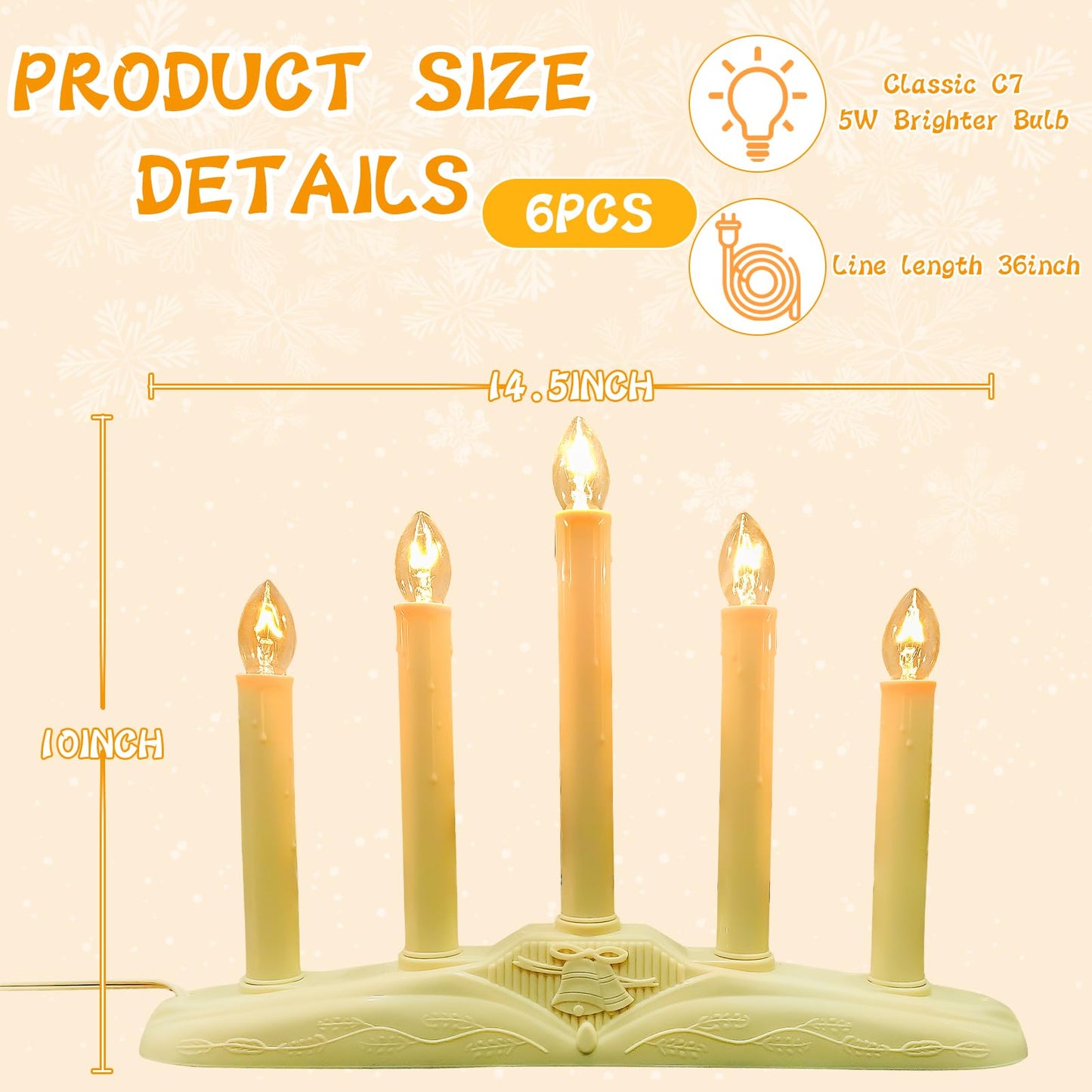 Pallerina Window Candles for Christmas, Battery Operated or Electric LED Flameless Taper Candlesticks with Timer and Sensor for Holiday Home Window Decoration, Ivory Base, 5-Light Set