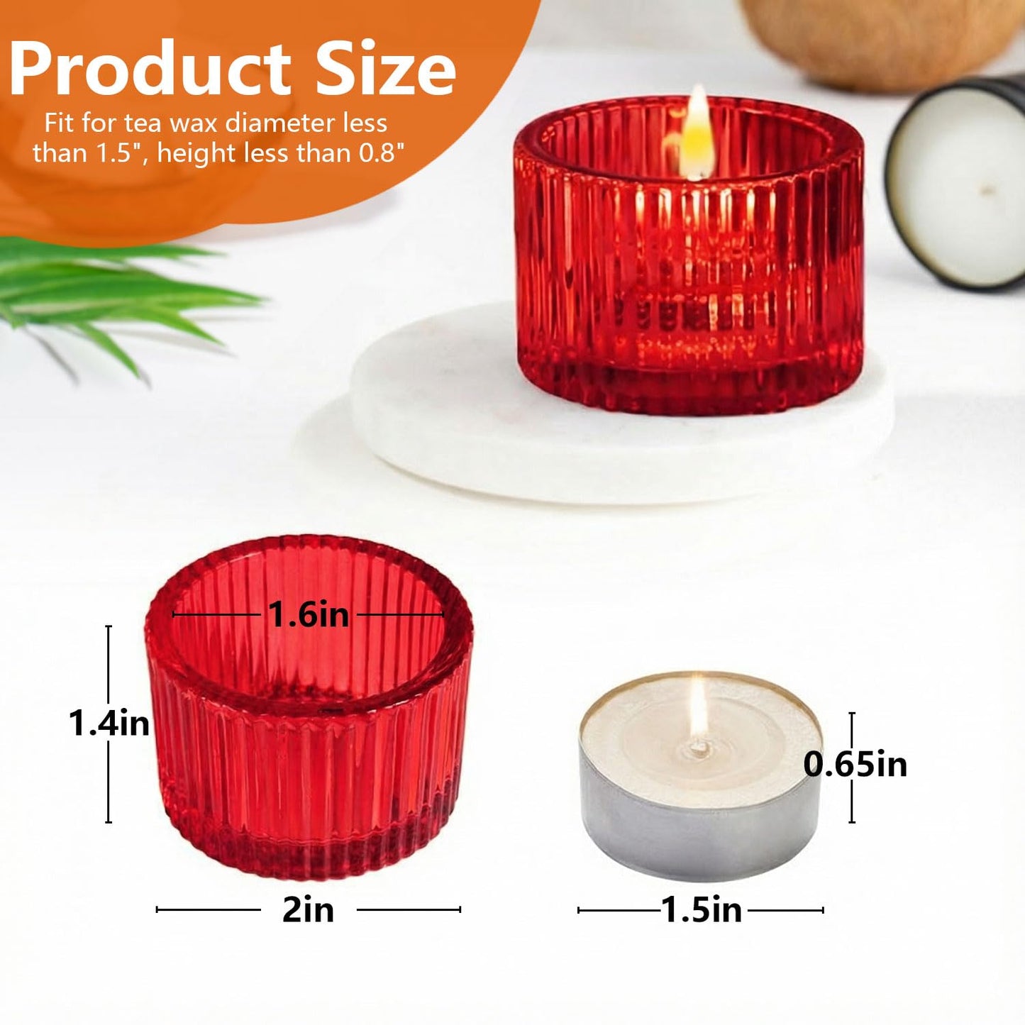 JOYIT Red Votive Candle Holders Bulk Set of 12, Tealight Candle Holder for Wedding Table Centerpiece, Glass Small Candle Holders for Birthday Party, Valentine's Day, Home Decor (2''X 1.4'')
