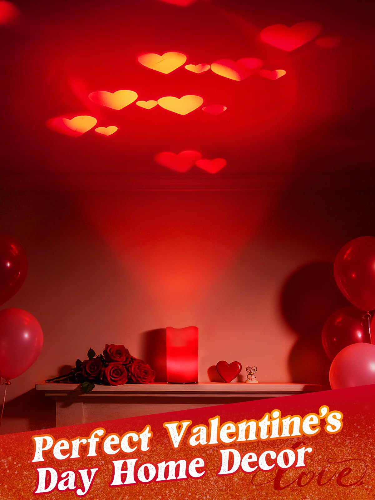 Beeplove Valentines Decorations Flameless Candle with Heart Projection - Red LED Candle, Romantic Decorations for Date Night Valentine's Day Party Home, Battery Operated