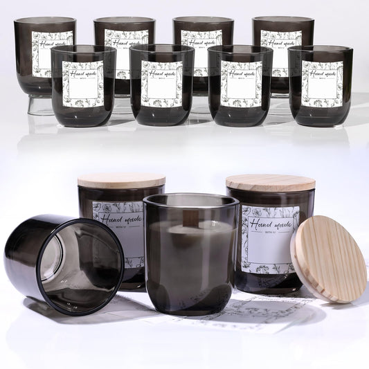 LETINE 12PCS 8oz Smoke Gray Glass Candle Jars with Lids - Perfect for Candle Making, Storage & Gifts