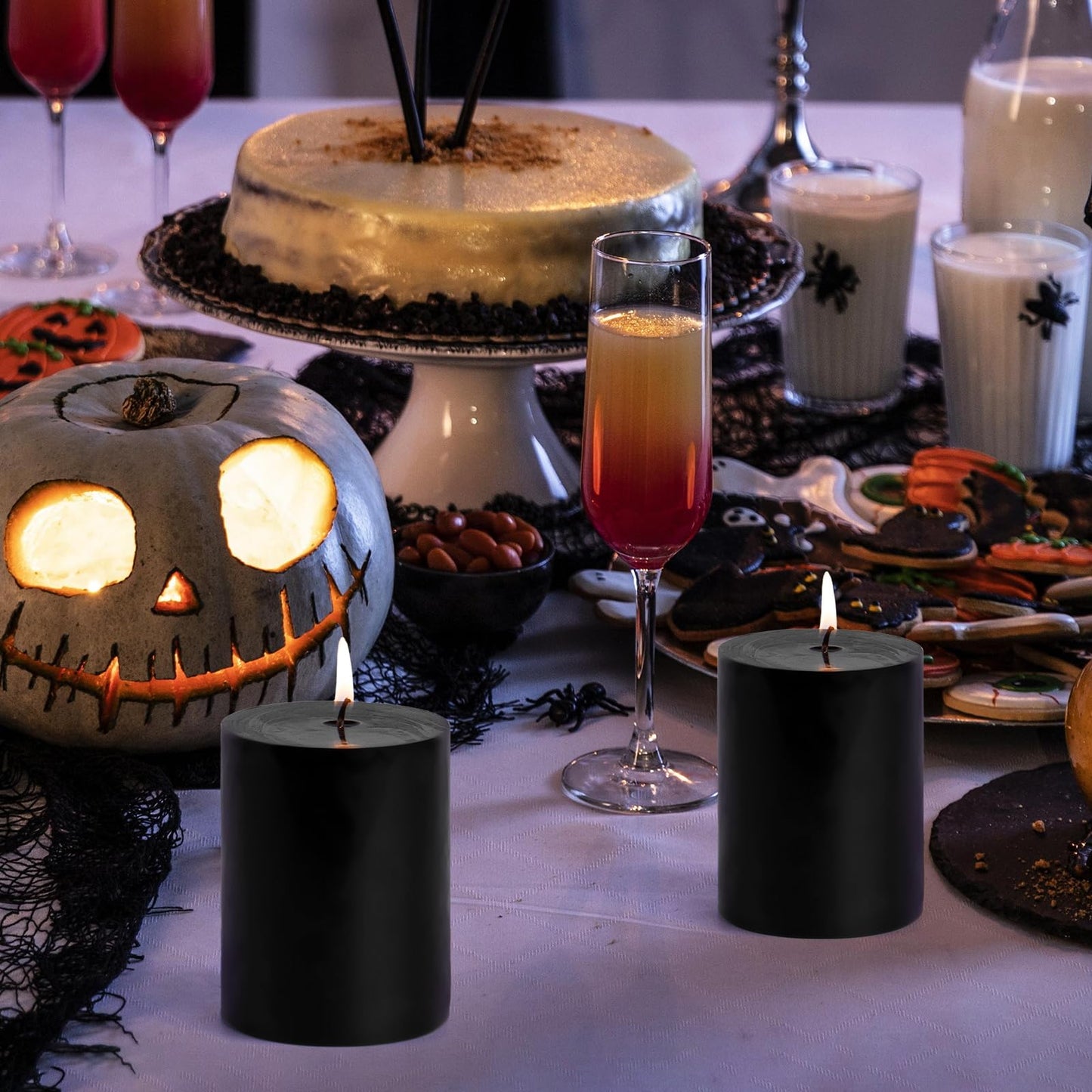 KONNI Black Pillar Candles Set of 3, 3"x 6" Unscented Pillar Candles Bulk, 56 Hours Long Burning Candles, Smokeless&Dripless Large Round Candle for Wedding, Home Decoration, Parties, Spas, Dinner