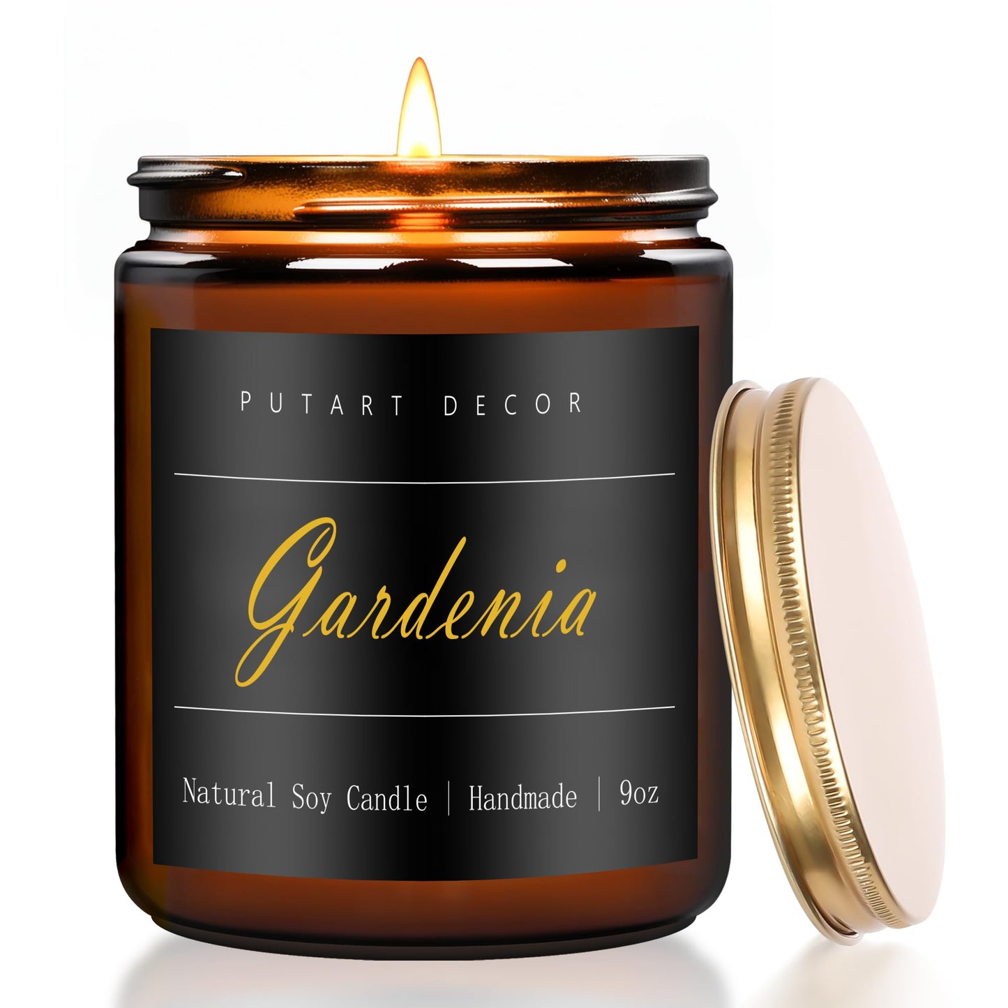 Putart Gardenia Scented Candles for Home, 9oz Natural Soy Wax Aromatherapy Organic Santal Candle for Stress Relief, Long Burning & Lasting Jar Candle Gifts for Birthday, Housewarmings, Thanksgiving