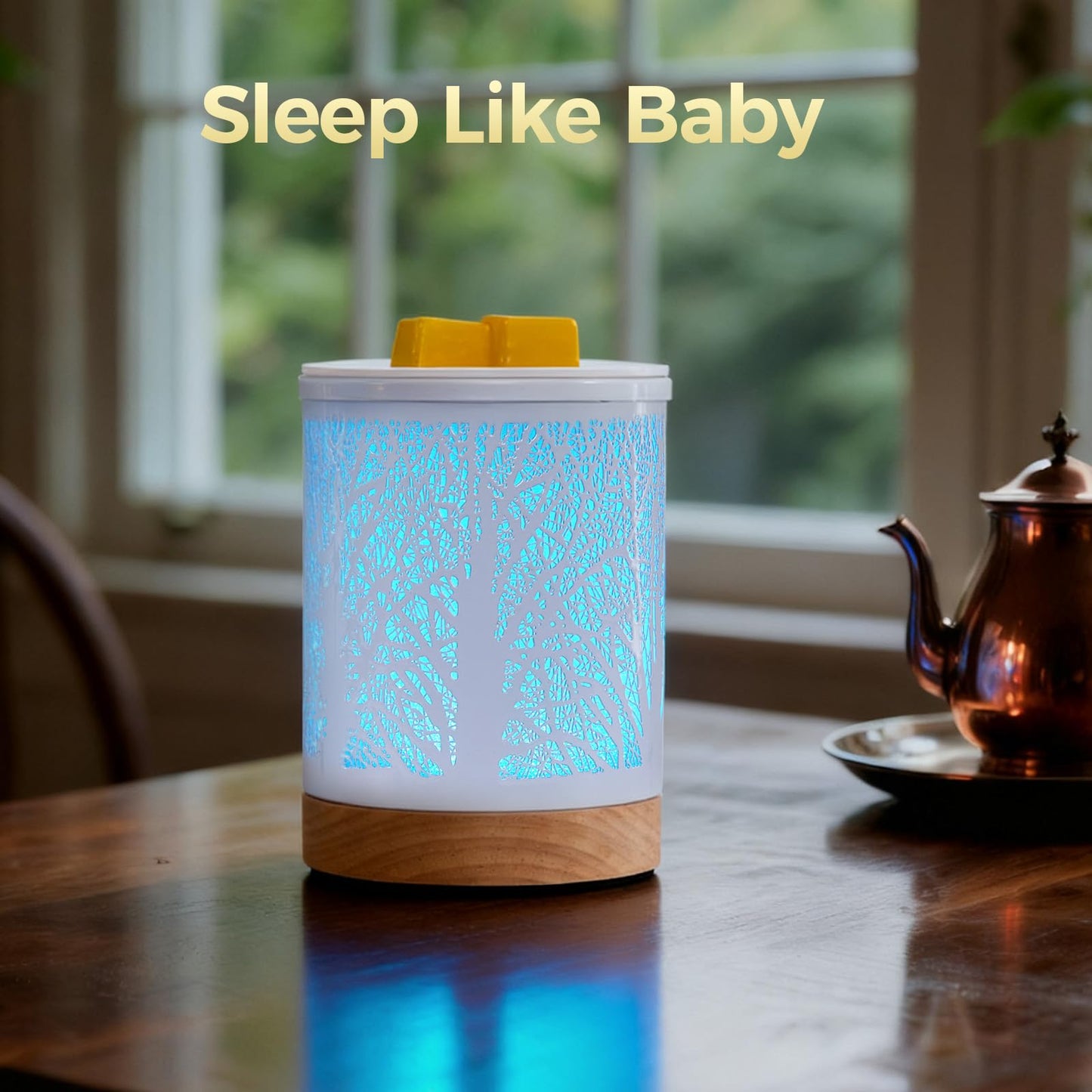 Enaroma Fragrance Wax Melts Warmer with 7 Colors LED Changing Light Scent Oil Candle Warmer for Home Office-White Wooden Tree