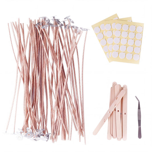 PolyChic Candle Wick Kit – 50pcs 8-Inch Pre-Waxed Cotton Candle Wicks with Tools for Soy & Beeswax DIY Candles
