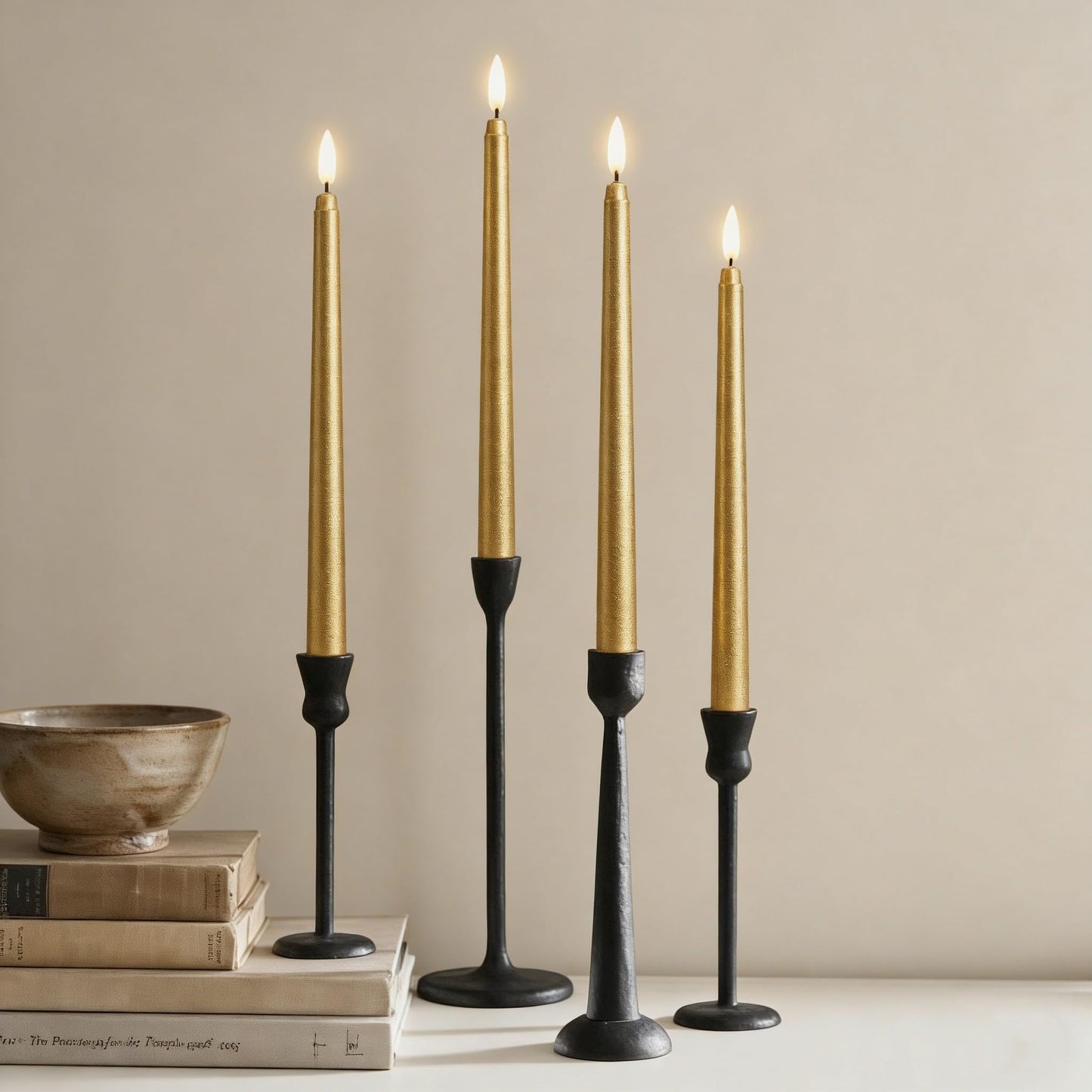 Ni-JASW Gold Flameless Taper Candles with Remote, Flickering LED Candlesticks Battery Operated Home Candle Decor Set of 12