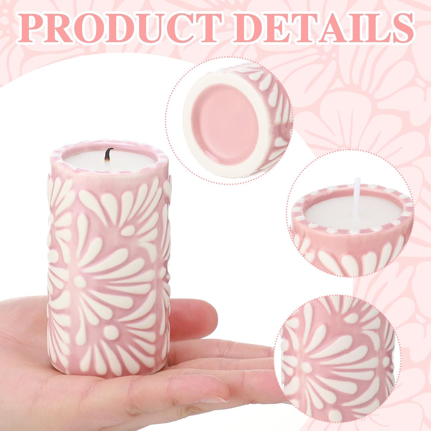 Lounsweer 4 Set Cielito Lindo Party Decorations Mexican Tequila Candle Talavera Mugs Candle for Fiesta Cinco De Mayo Birthday Bridal Shower Bachelorette May 5th Party Home Decor(Pink)