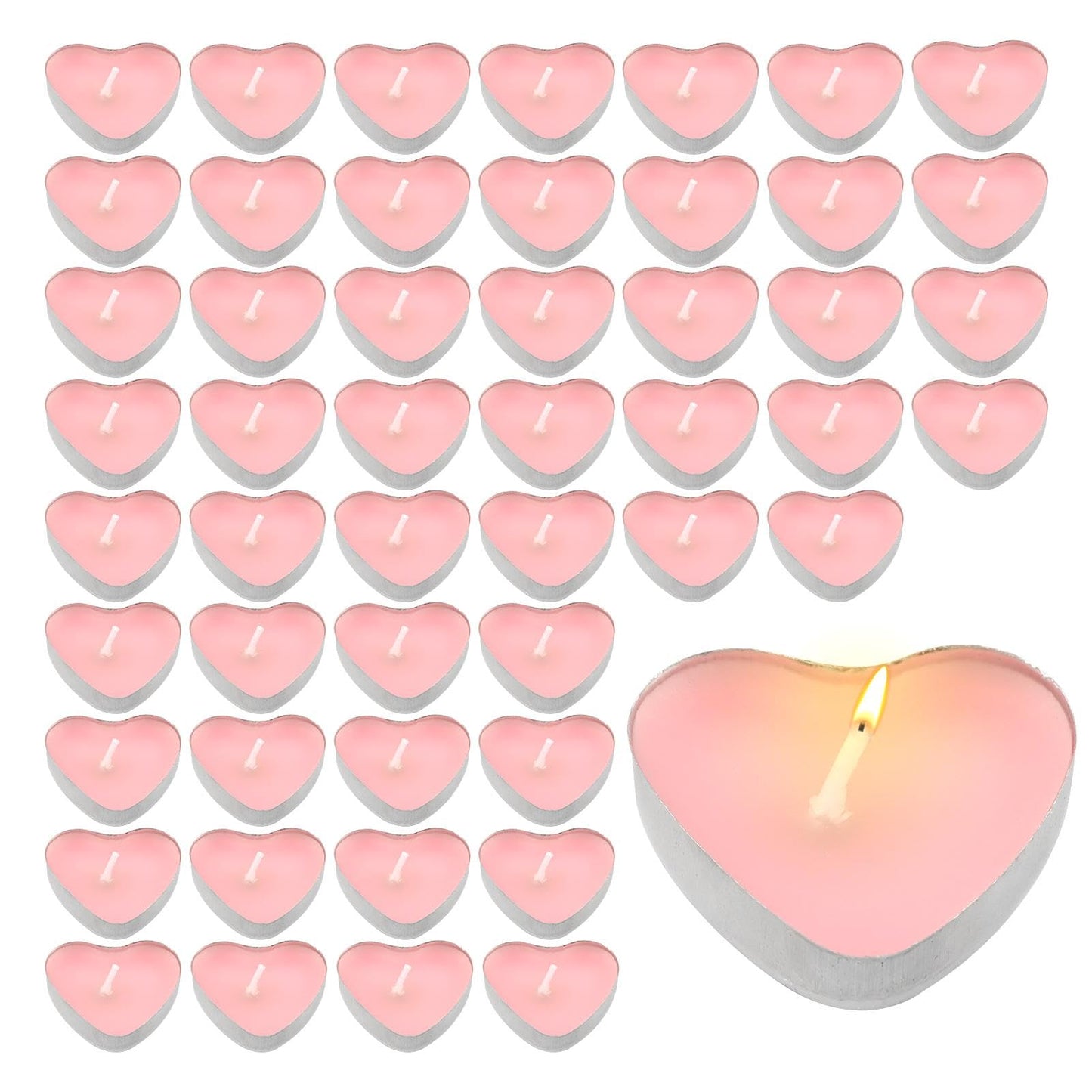 Pilarmuture Tea Lights Candles, 50pcs Heart Shaped Smokeless Tea Lights Candles Unscented Candles, Dripless & Long Lasting Mini Tealight Candles for Wedding Celebrations Home Party Decor