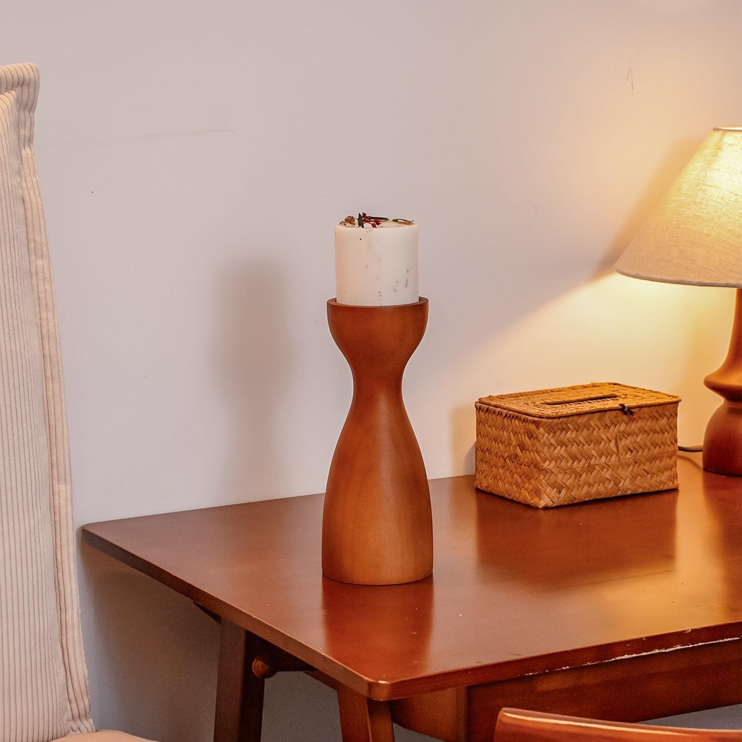 Wood Candle Holders for Pillar Candles Wooden Candlestick Holder Unique arc Design Home Decer with Solid Wood High-End Retro Farmhouse Style (Srown Smooth)