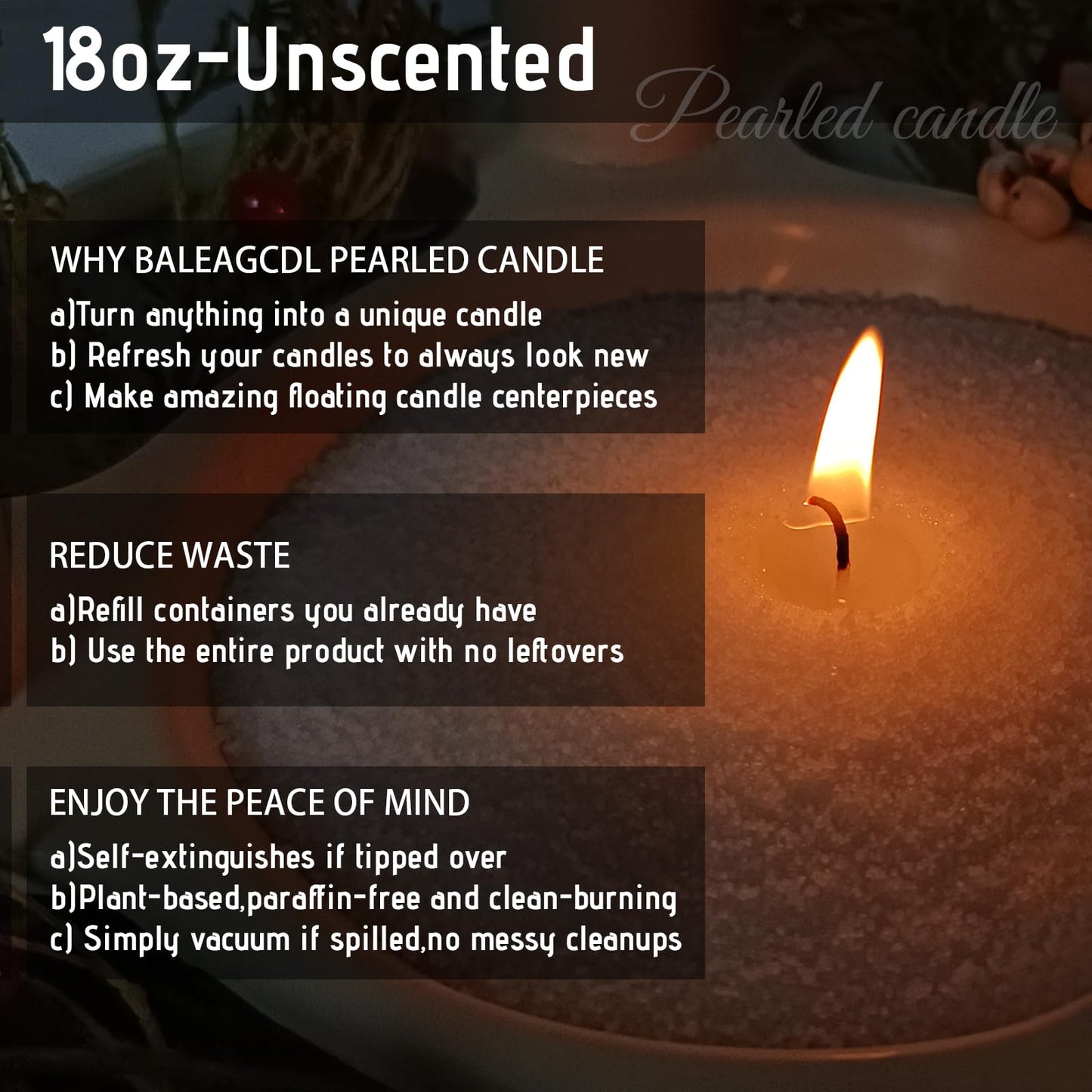 BALEAGCDL Pearled Candle 18 Oz with 30 Wicks - Unscented Sand Candles White Refillable Wax Lasts up to 120 Hours - Smooth and Clean Burning for Candle Making