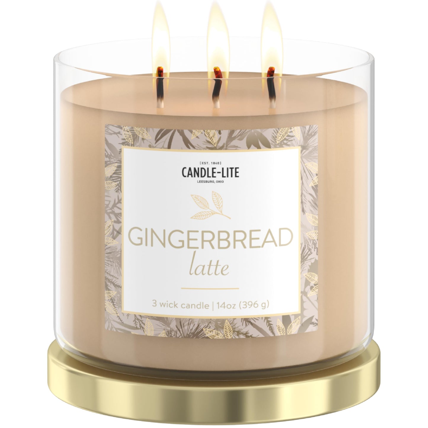 Candle-lite Holiday Scented Candles, Gingerbread Latte Fragrance, 14 oz 3-Wick Jar Candle, Proudly Poured in USA, Christmas Home Decor Candle, 40 Hours of Burn Time, Holiday Gift for Men and Women