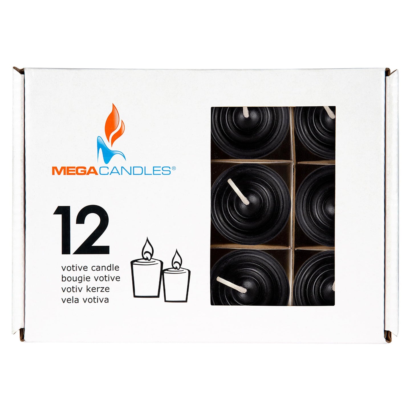 Mega Candles 12 pcs Unscented Black Votive Candles, Hand Poured Wax Candle 15 Hours 1.5 Inch x 2.25 Inch, Home Décor, Wedding Receptions, Centerpieces, Occasions, Events, Festivities, Meditations