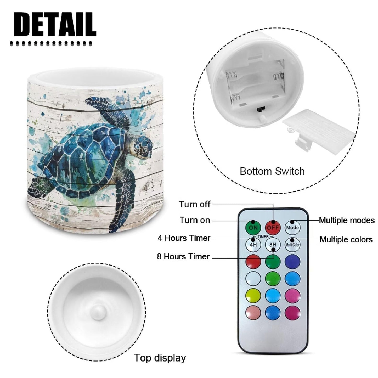 NETILGEN Sea Turtle Flameless Candles with Remote Timer Pack of 4 Battery Operated LED Pillar Candles 3 inch Realistic Flickering Flameless Candles Home Decor