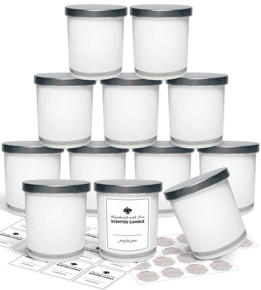 SUPMIND 12 Pack 10oz Glass Candle Jars with Lids and Sticky Labels, Empty Candle Jars for Making Candles Bulk Containers(Inner White)