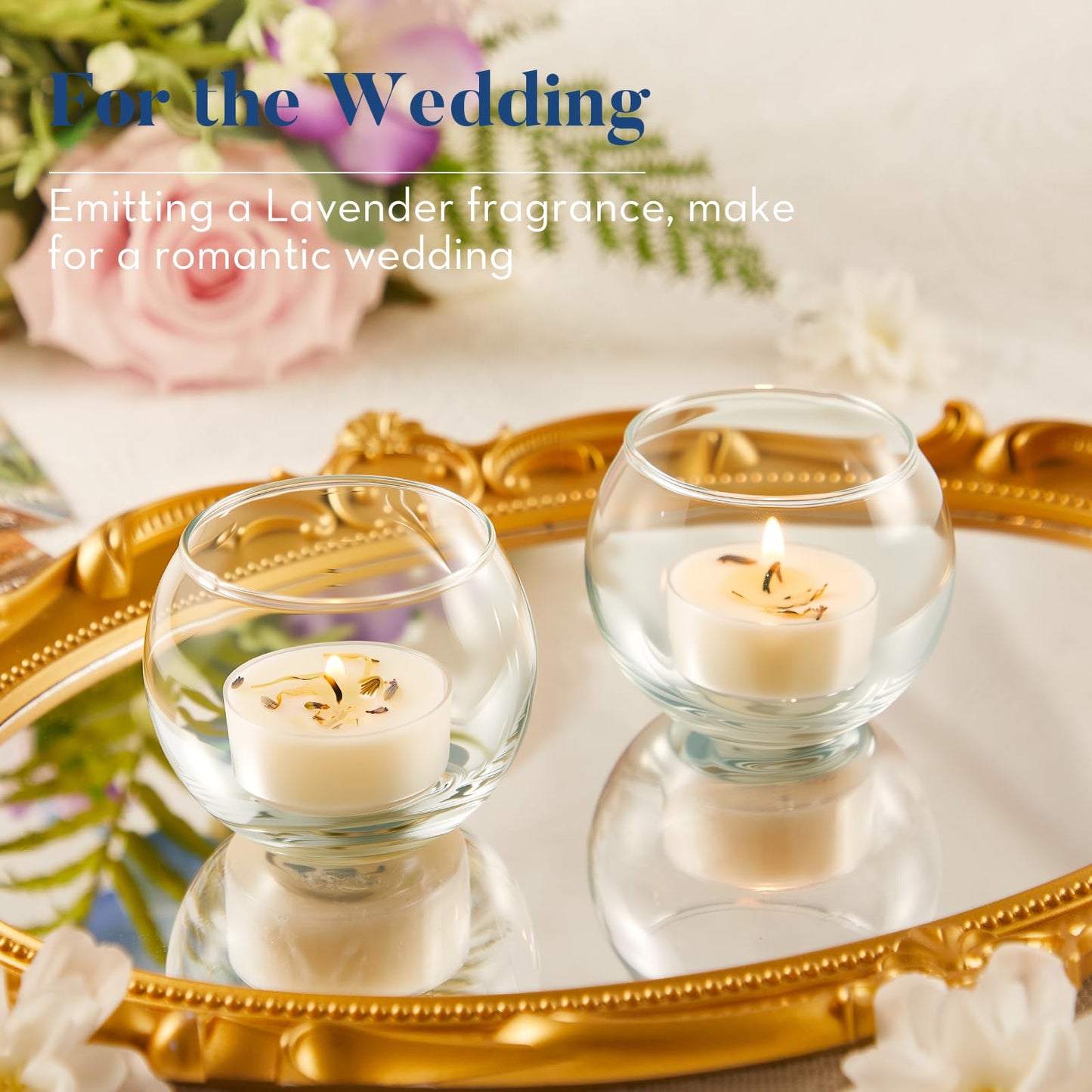 Crenovo Lavender Scented Tealight Candles with Dried Flowers, 4 Hours Non-Toxic Tea Lights, 100% Soy Wax Candles Bulk for Wedding, Spa, Bath, and Home Decor, 16 Pack