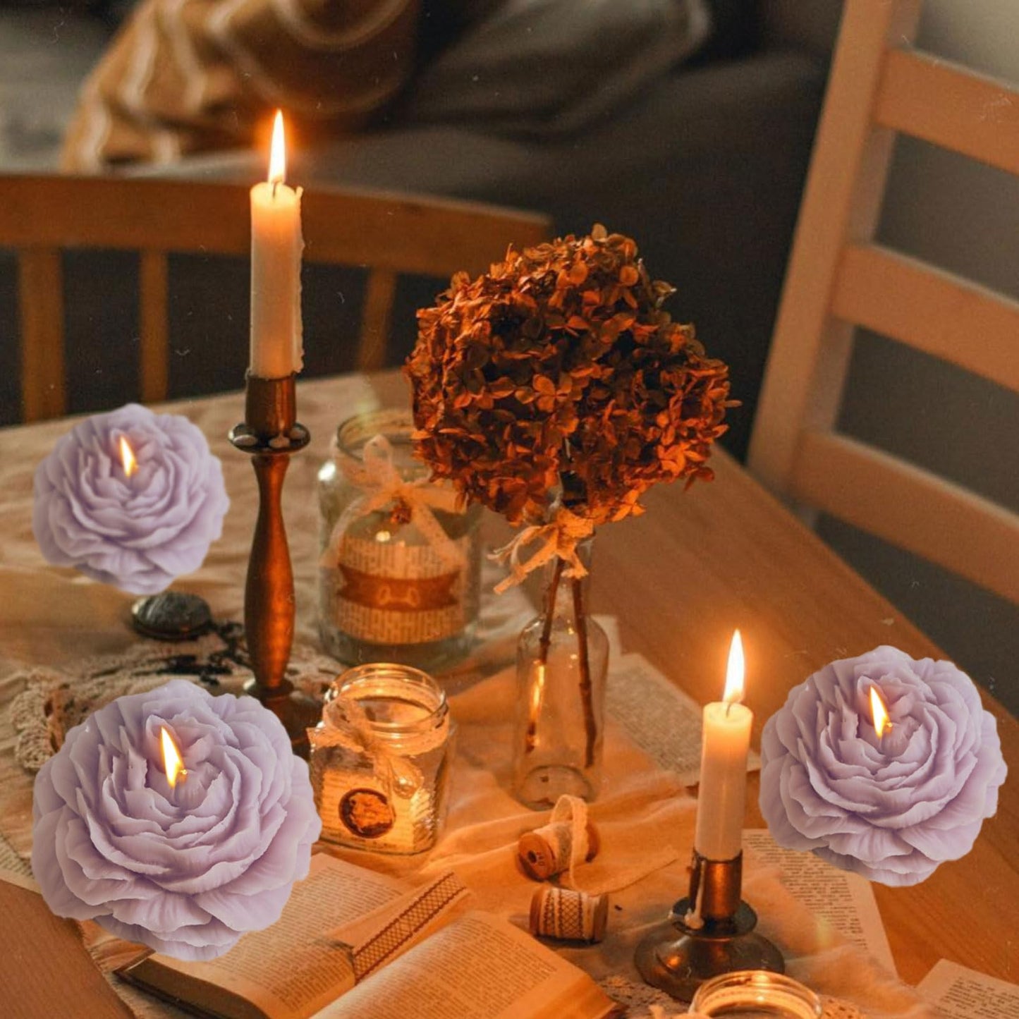 Peony Flower Shape Candles 1 Pack Soy Wax Decorative Candle for Bedroom Home Scented Candle Gift to Friends Family (Purple)