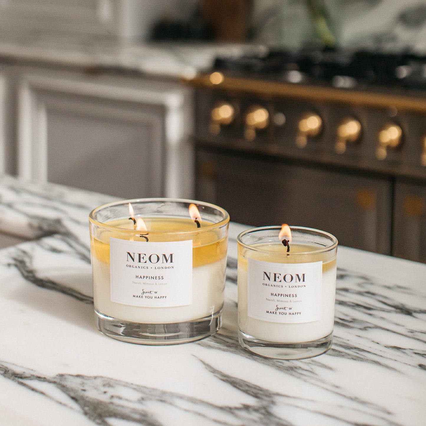 NEOM- Happiness Scented Candle, 3 Wick | Essential Oil Aromatherapy Candle | Neroli, Mimosa & Lemon | Scent to Make You Happy